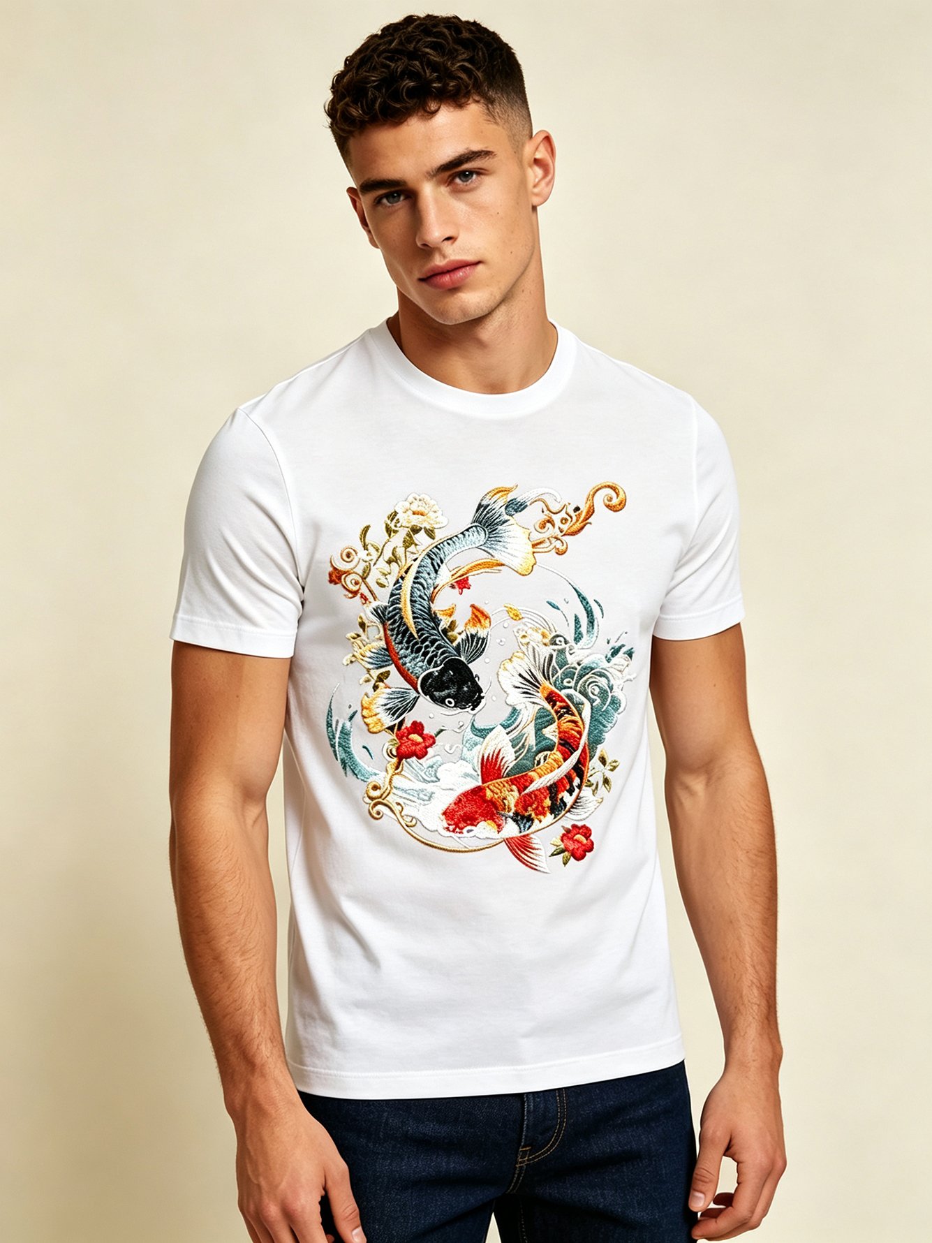 White Printed Round Neck Regular T-Shirt