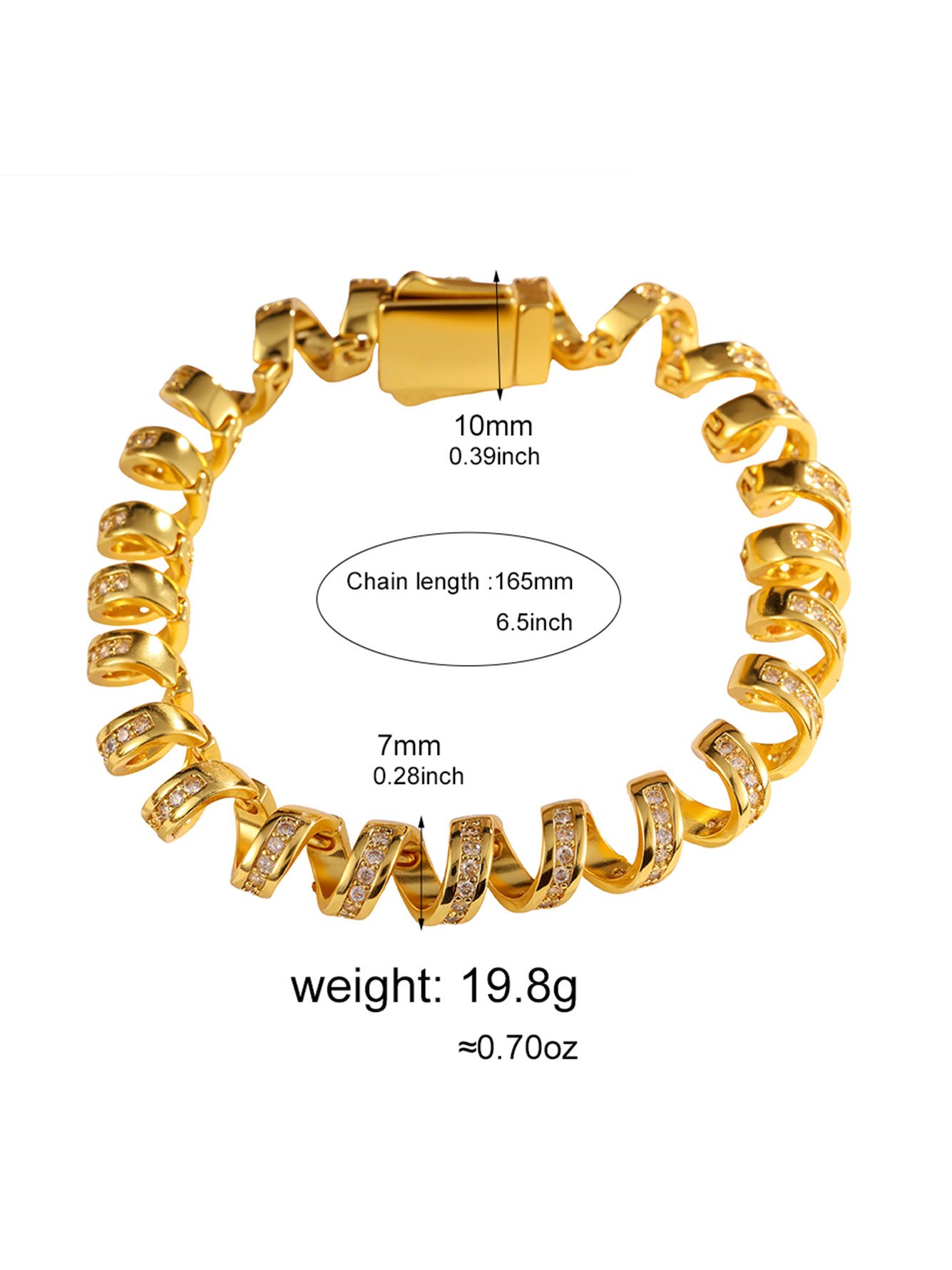 Golden Spiral Link Bracelet with Zircon Accents - Casual and