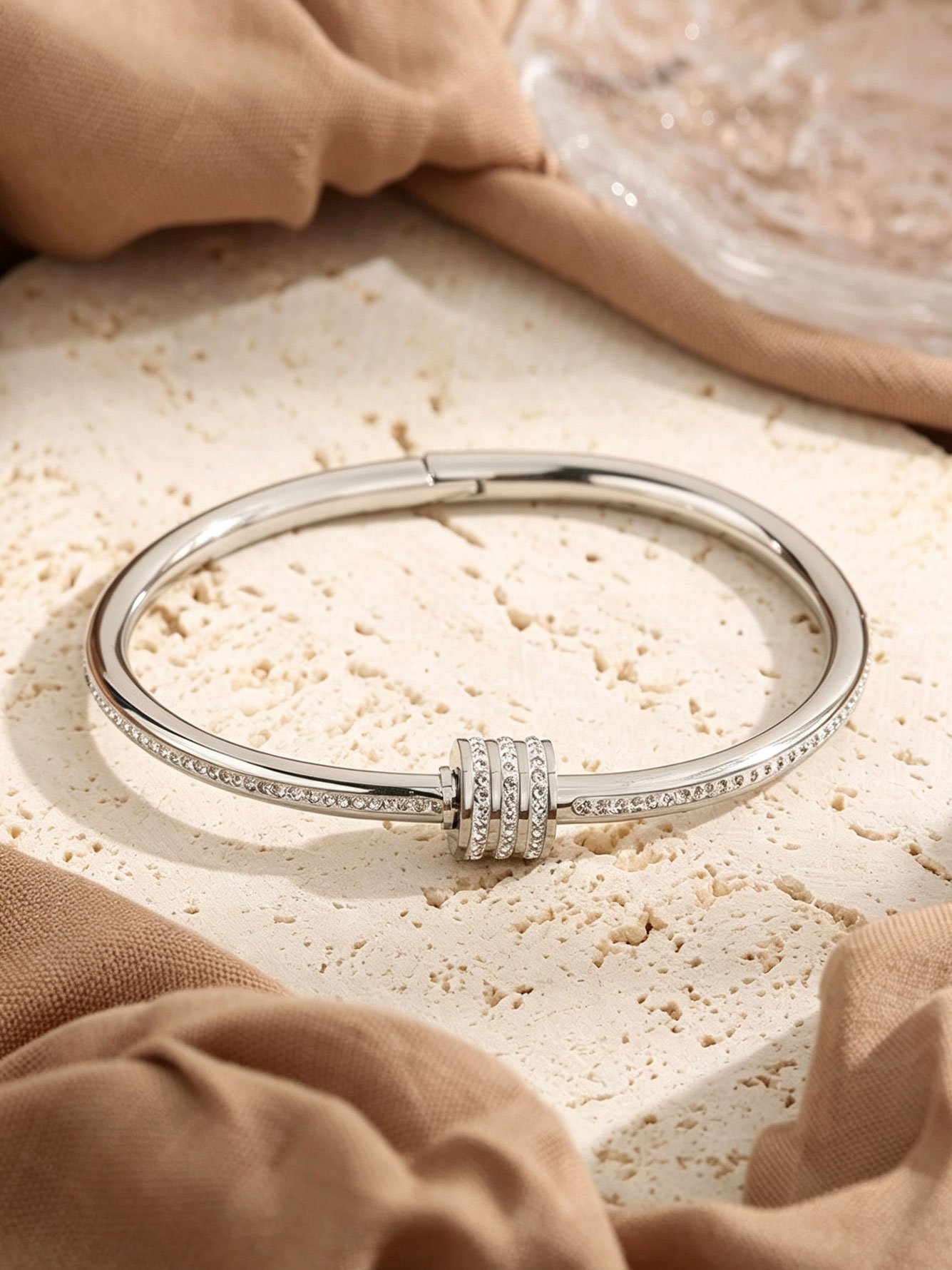 Silver Zircon Bangle Bracelet for Women