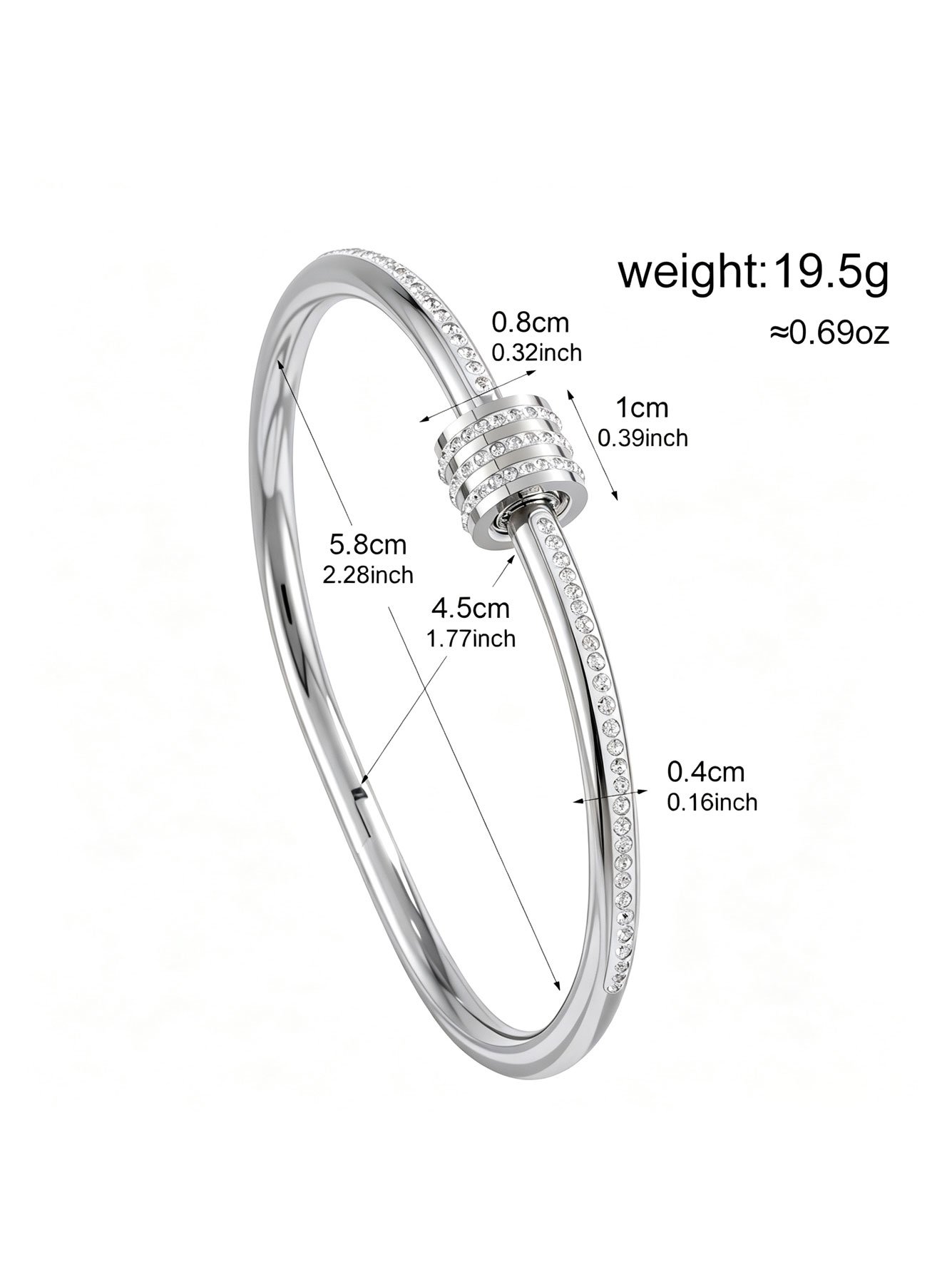 Silver Zircon Bangle Bracelet for Women