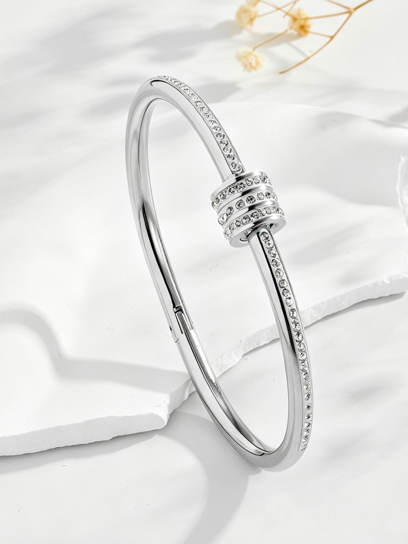 Silver Zircon Bangle Bracelet for Women