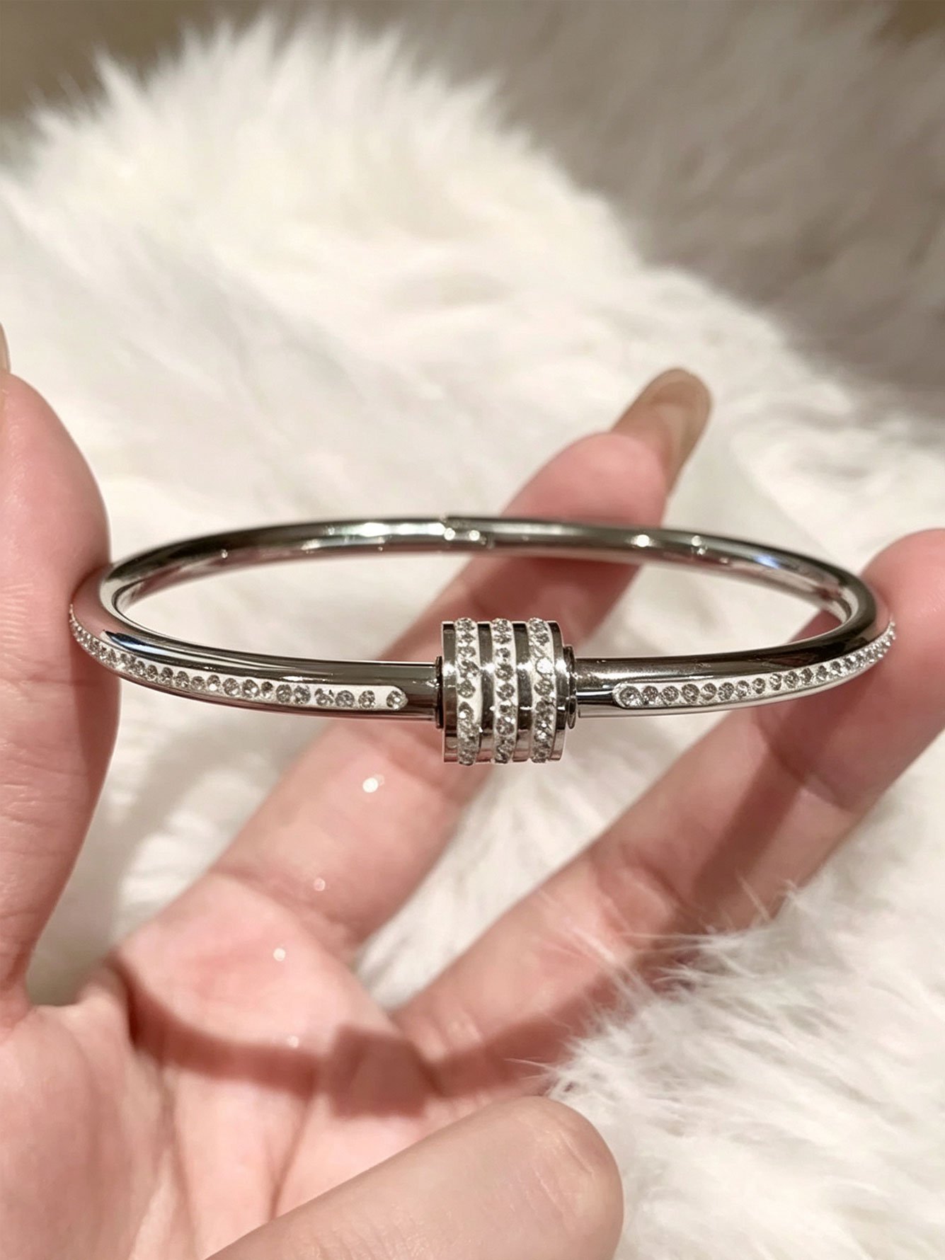 Silver Zircon Bangle Bracelet for Women