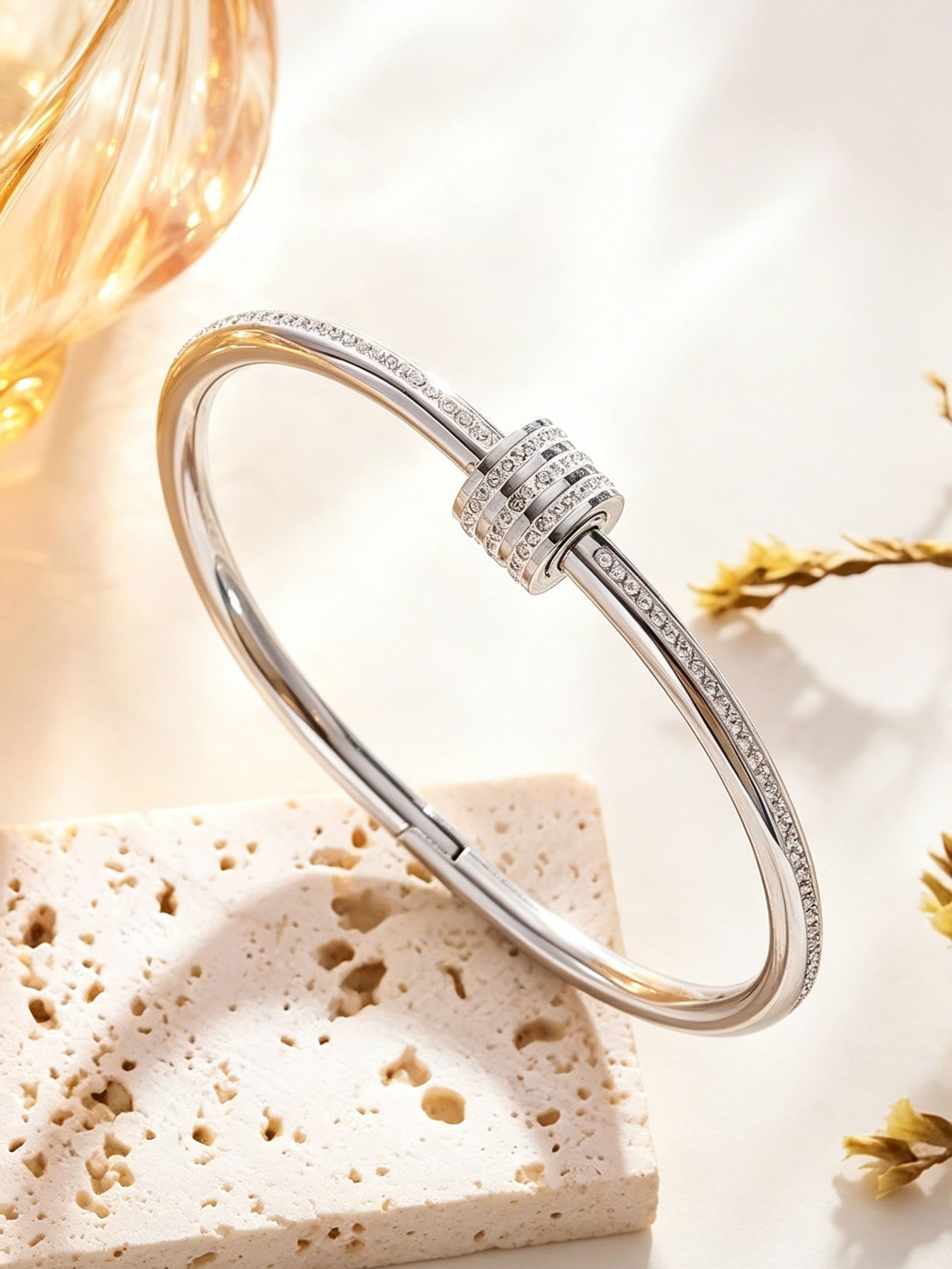 Silver Zircon Bangle Bracelet for Women