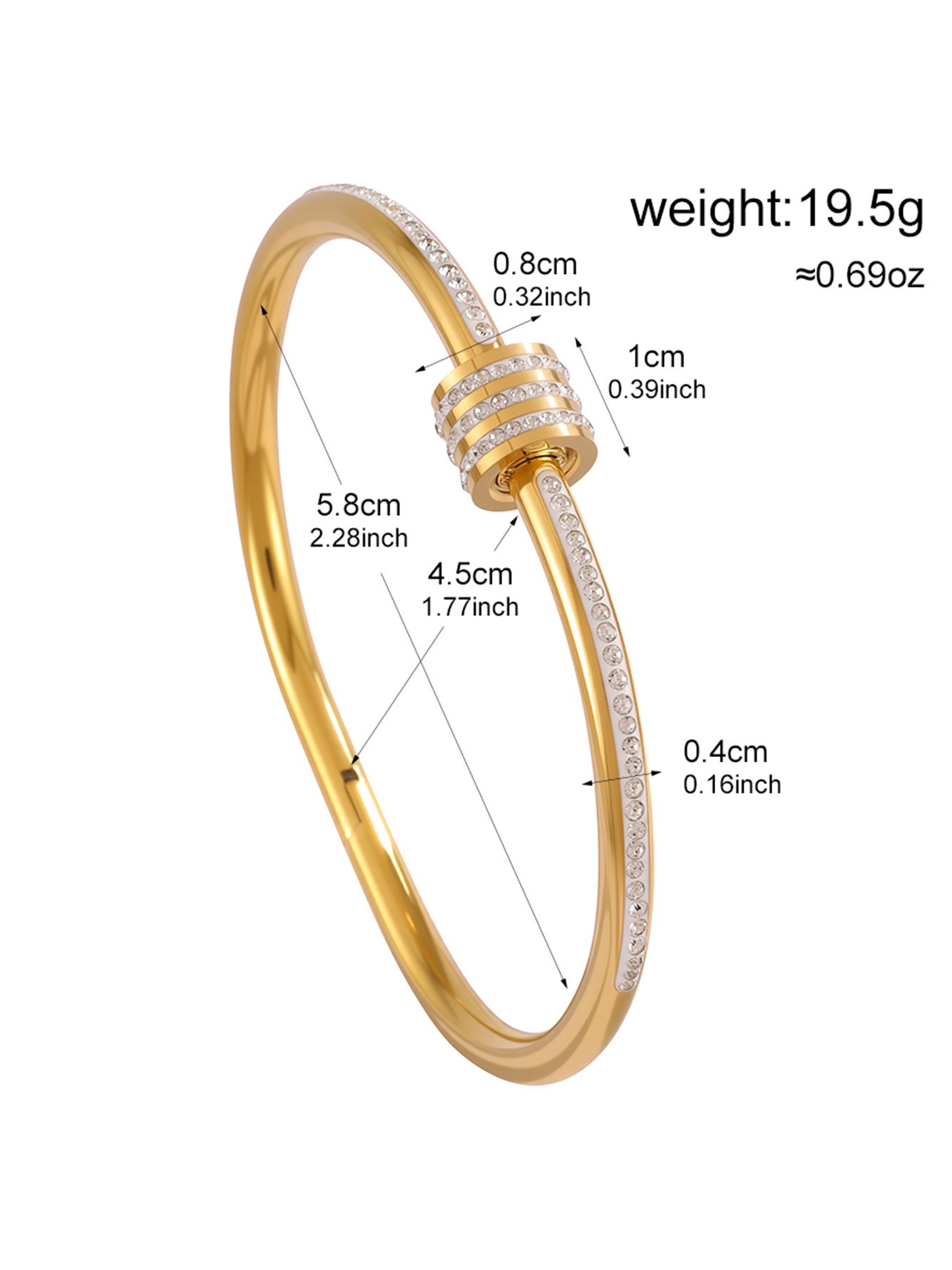 Gold Zircon Bangle - Casual Bracelet for Women
