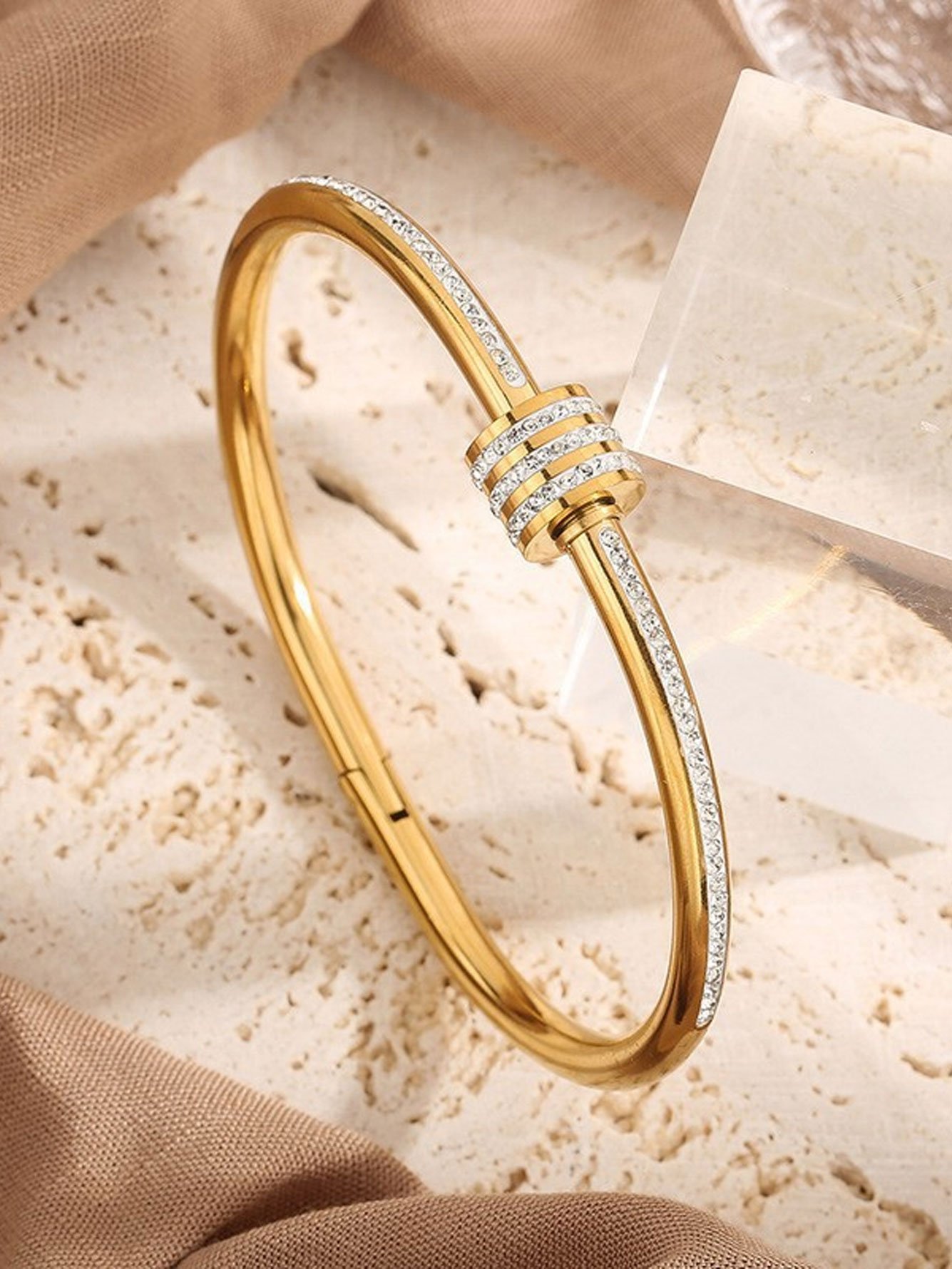 Gold Zircon Bangle - Casual Bracelet for Women
