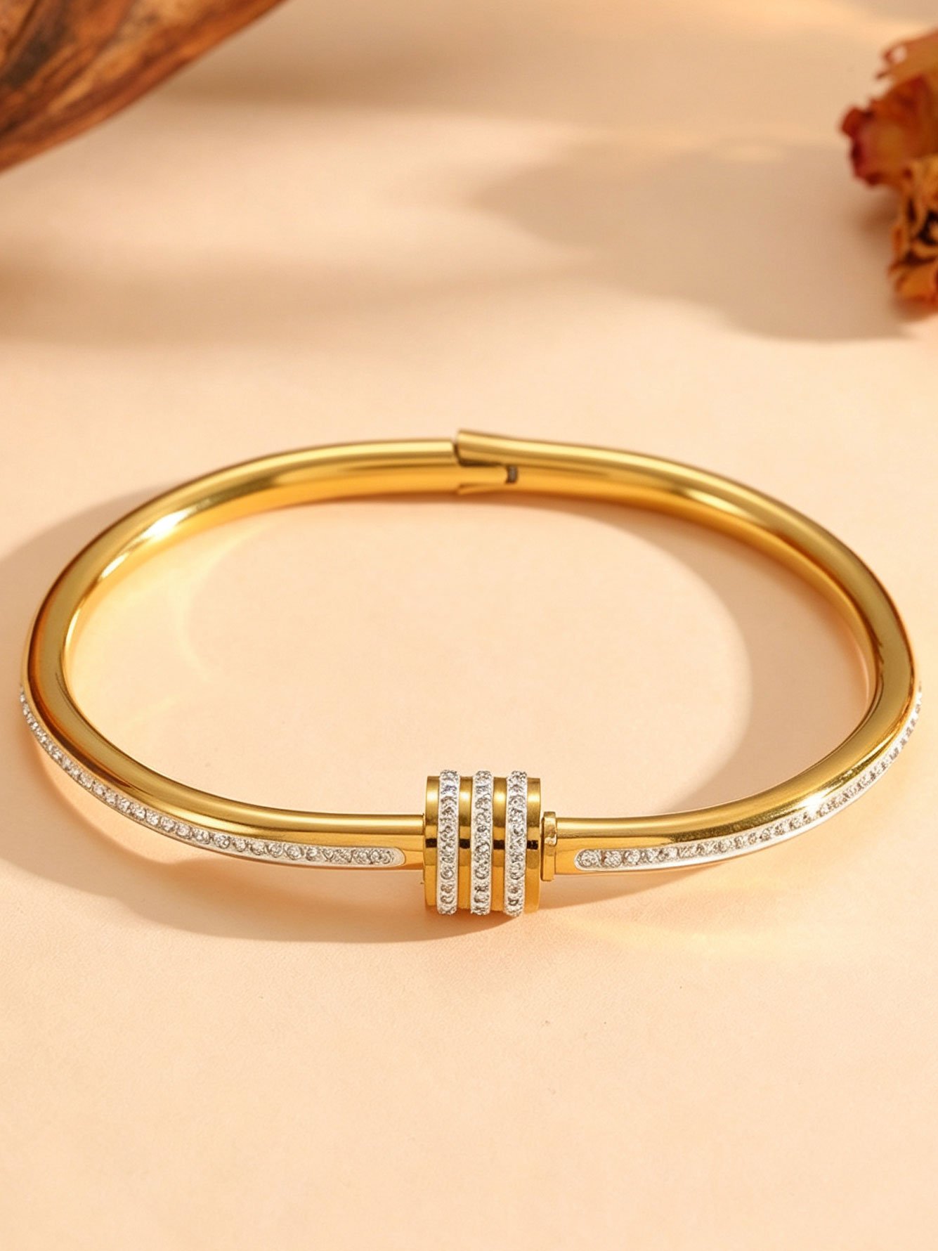 Gold Zircon Bangle - Casual Bracelet for Women