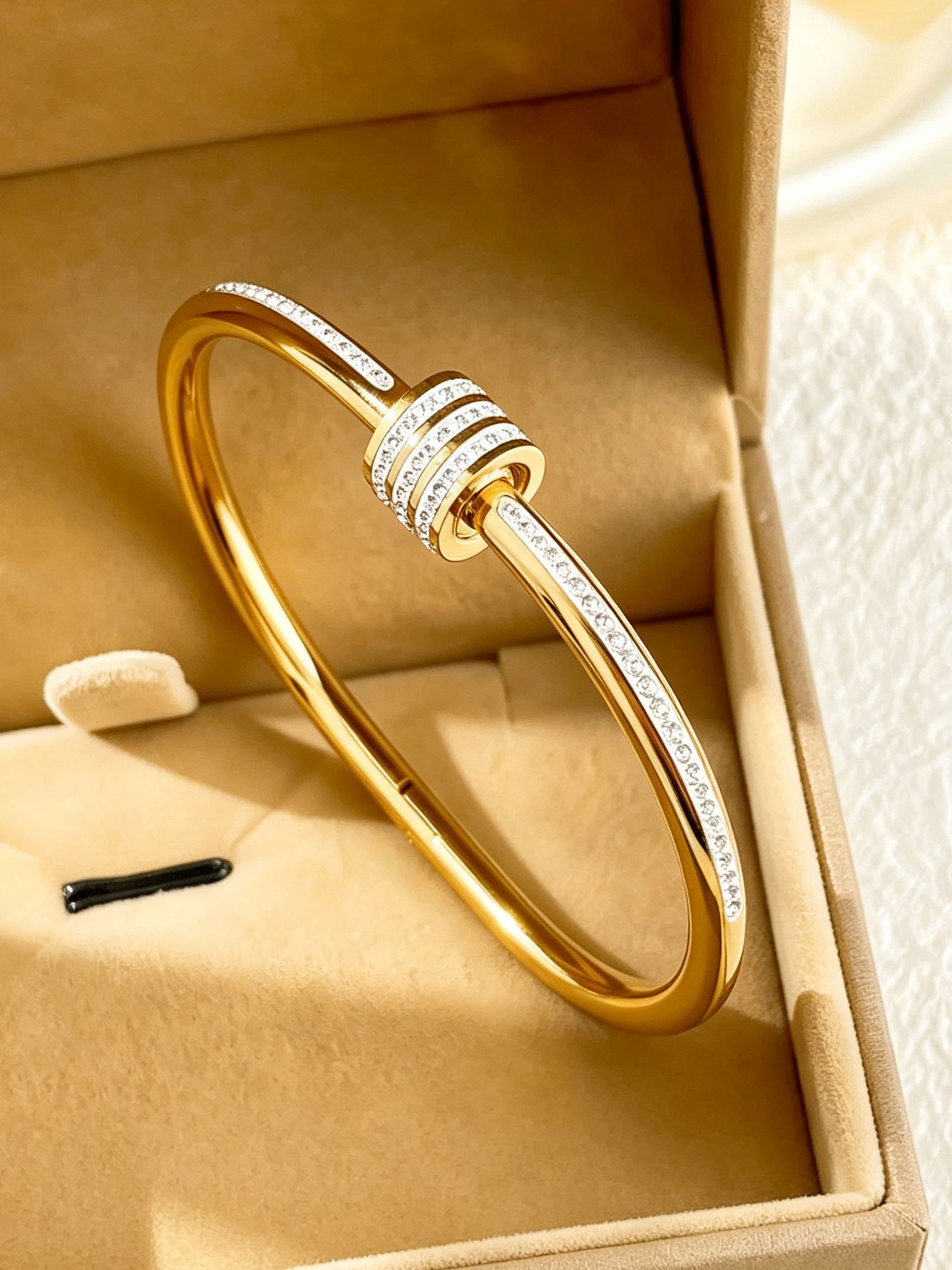 Gold Zircon Bangle - Casual Bracelet for Women