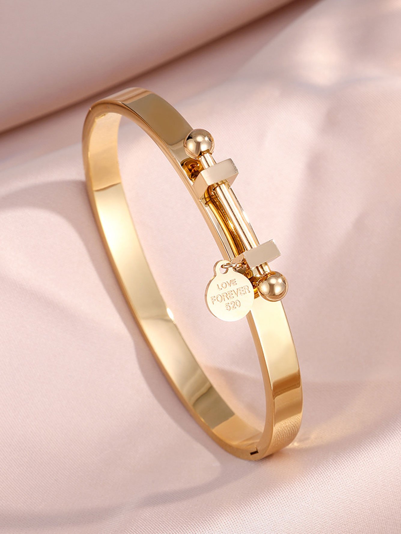 Golden Bangle Bracelet with Charm - Everyday