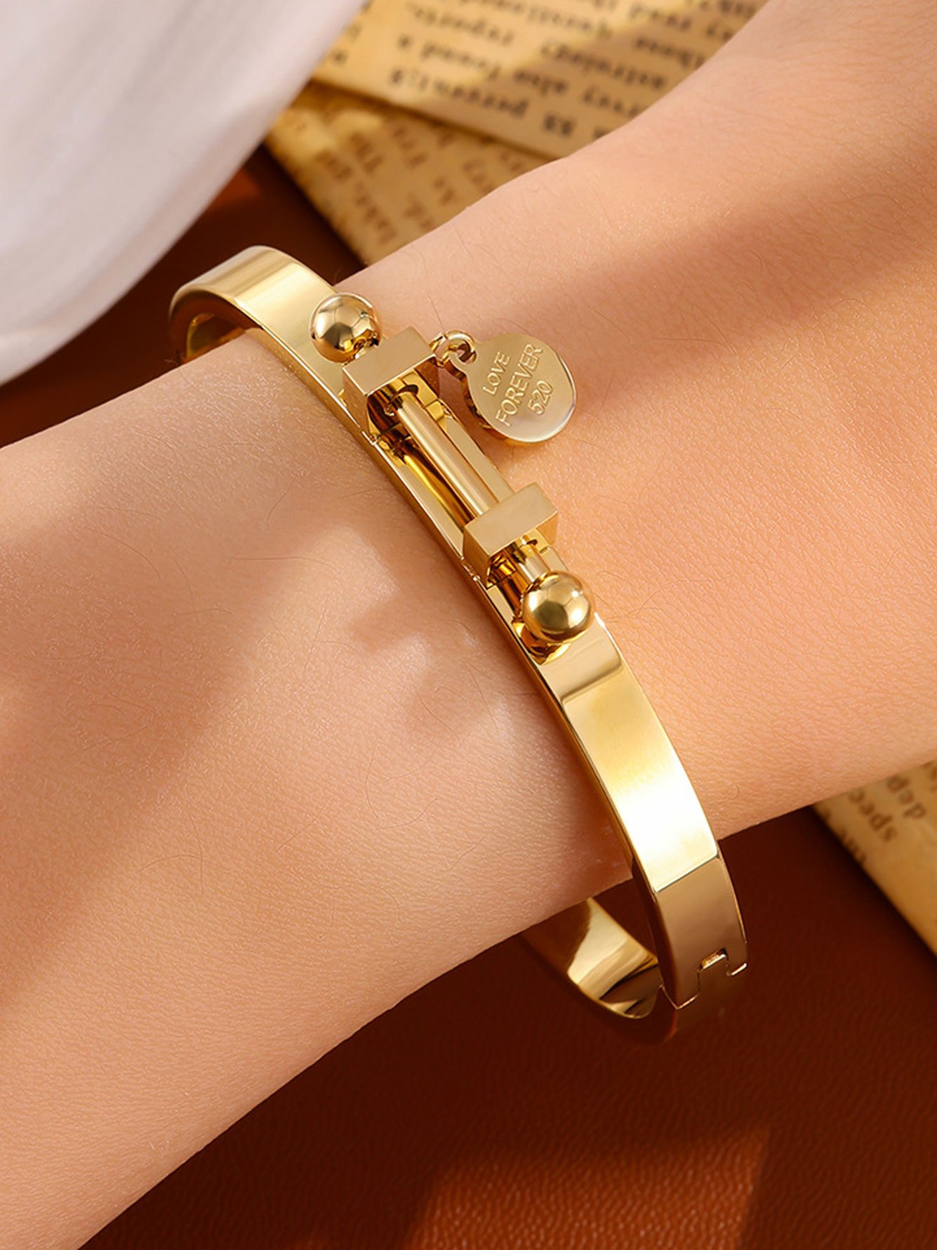 Golden Bangle Bracelet with Charm - Everyday