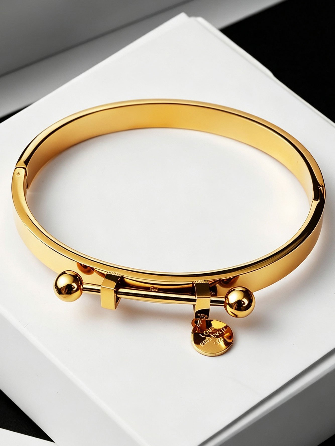 Golden Bangle Bracelet with Charm - Everyday