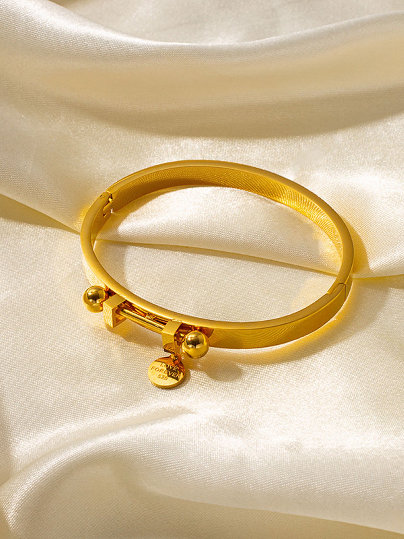 Golden Bangle Bracelet with Charm - Everyday