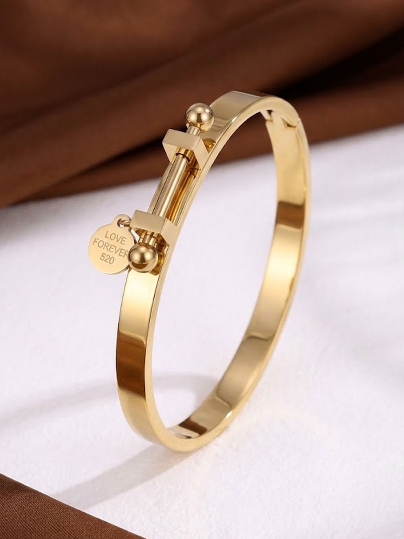 Golden Bangle Bracelet with Charm - Everyday