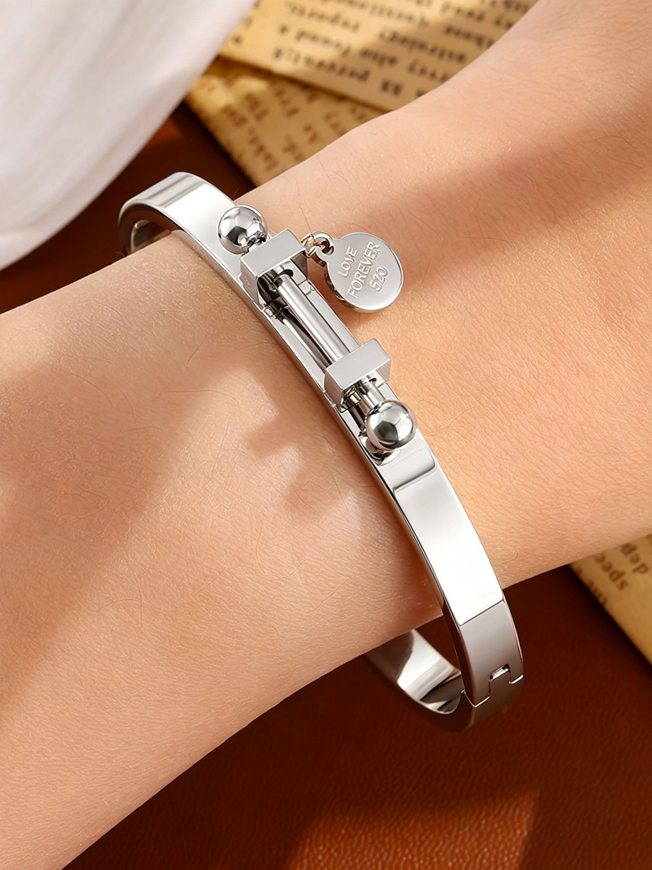 Silver Charm Bangle Bracelet for Women - Casual