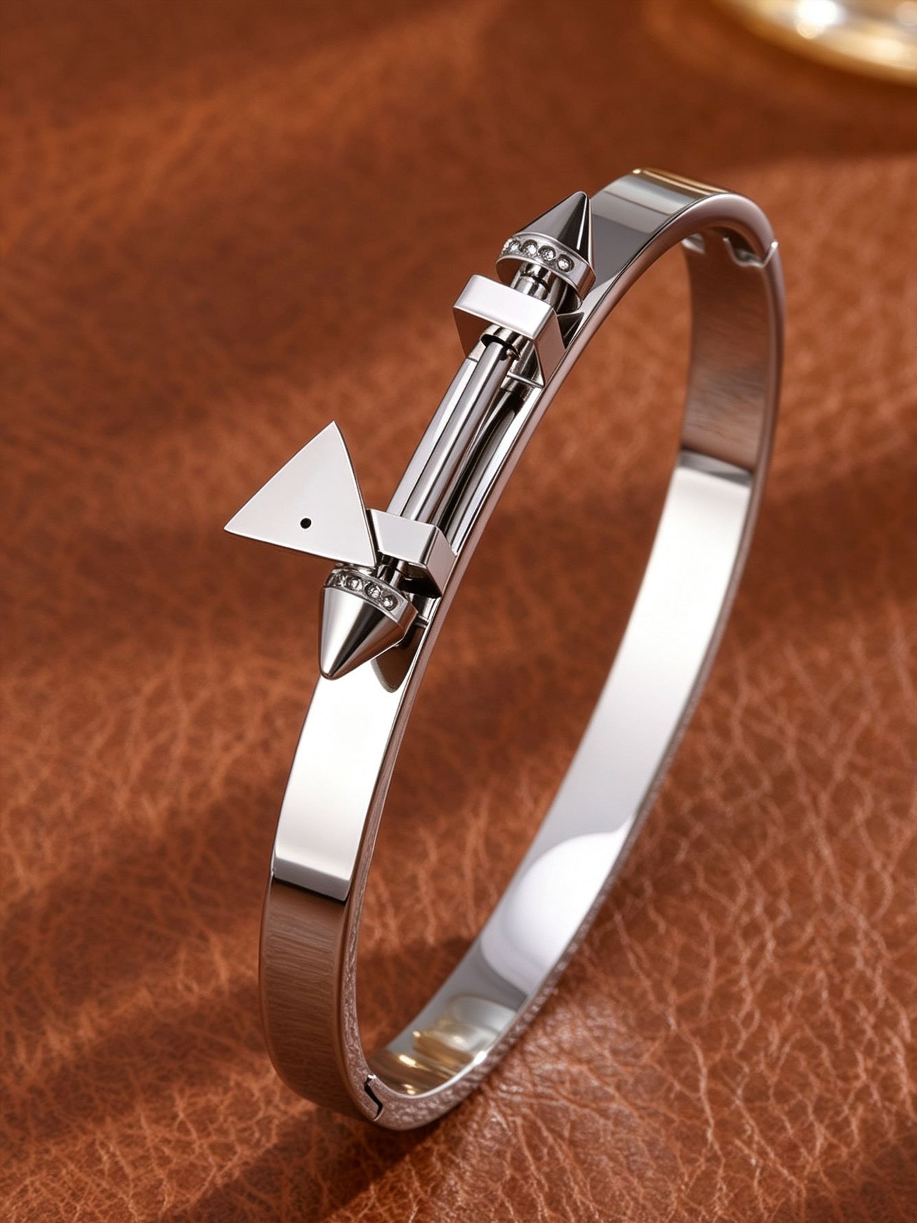 Silver Studded Bangle with Zircon Accents - Casual Bracelet for Women