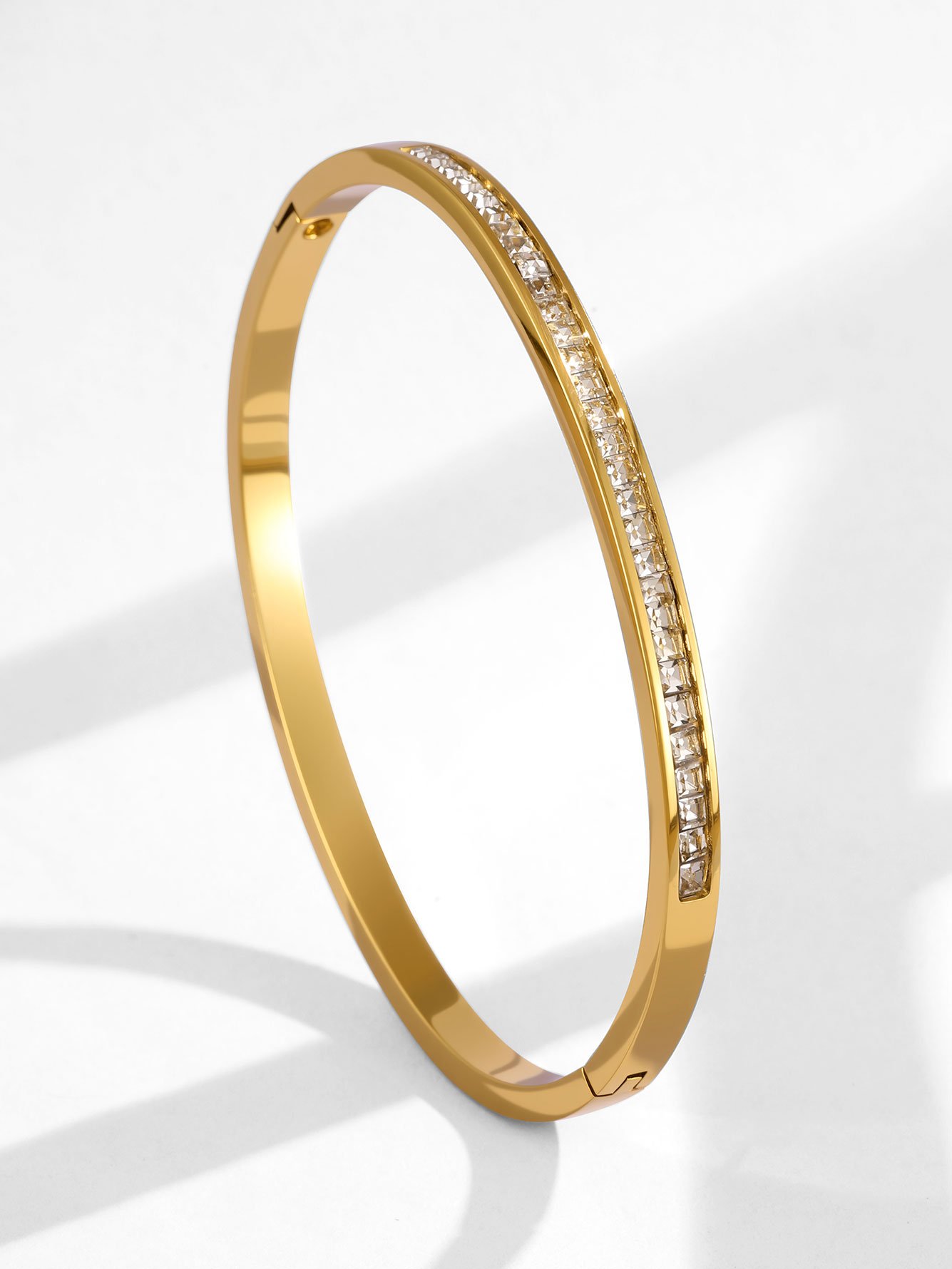 2PC Womens Gold Round Zircon Bangle Bracelet Set