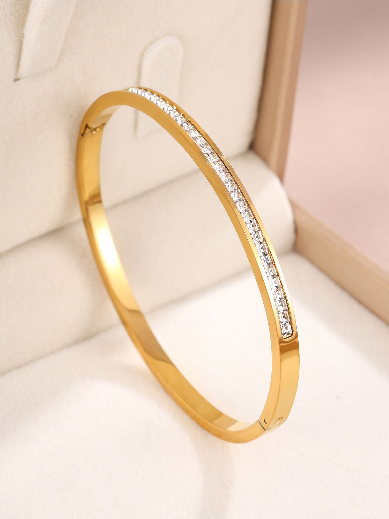 2PC Womens Gold Round Zircon Bangle Bracelet Set