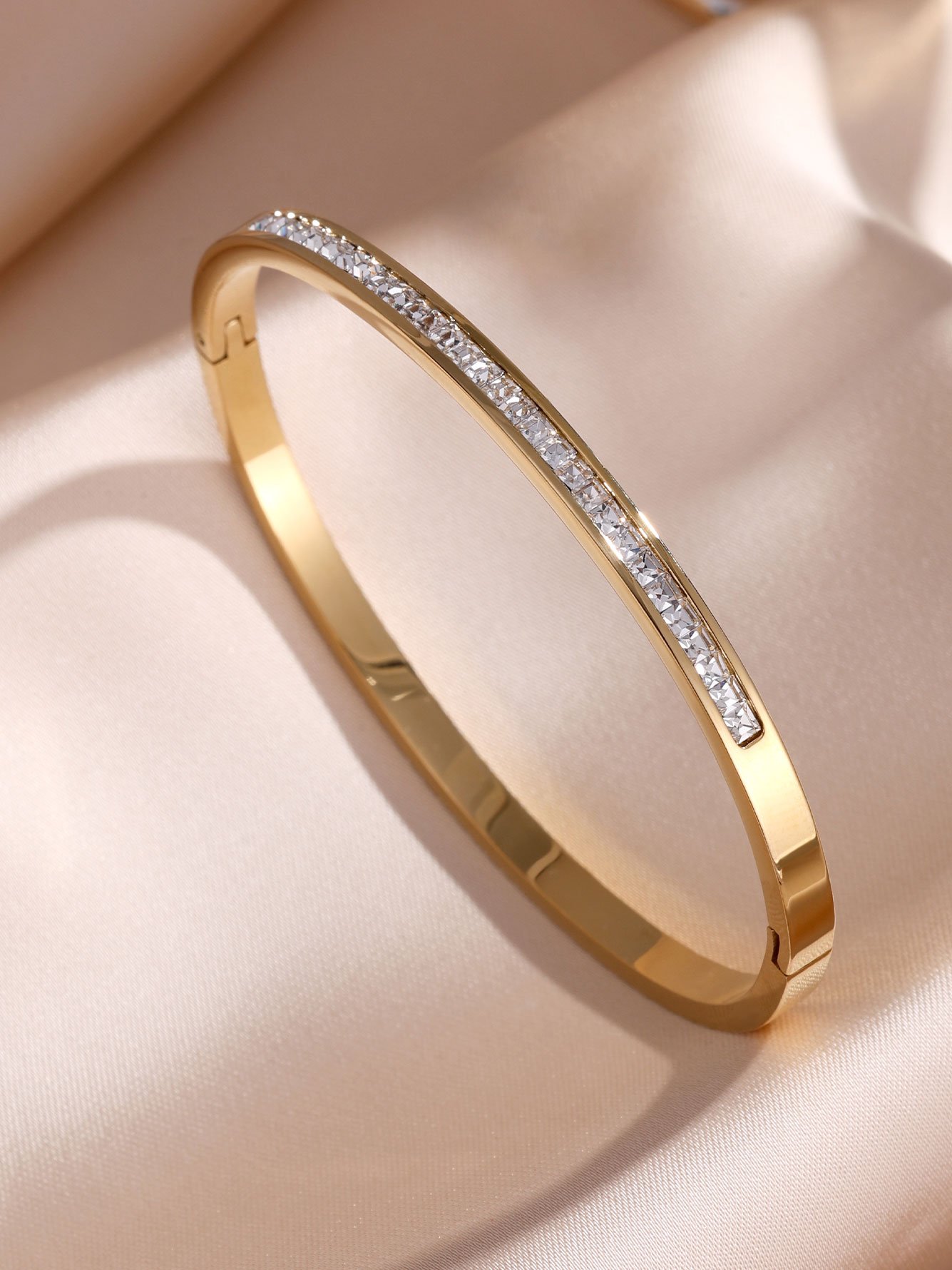 2PC Womens Gold Round Zircon Bangle Bracelet Set