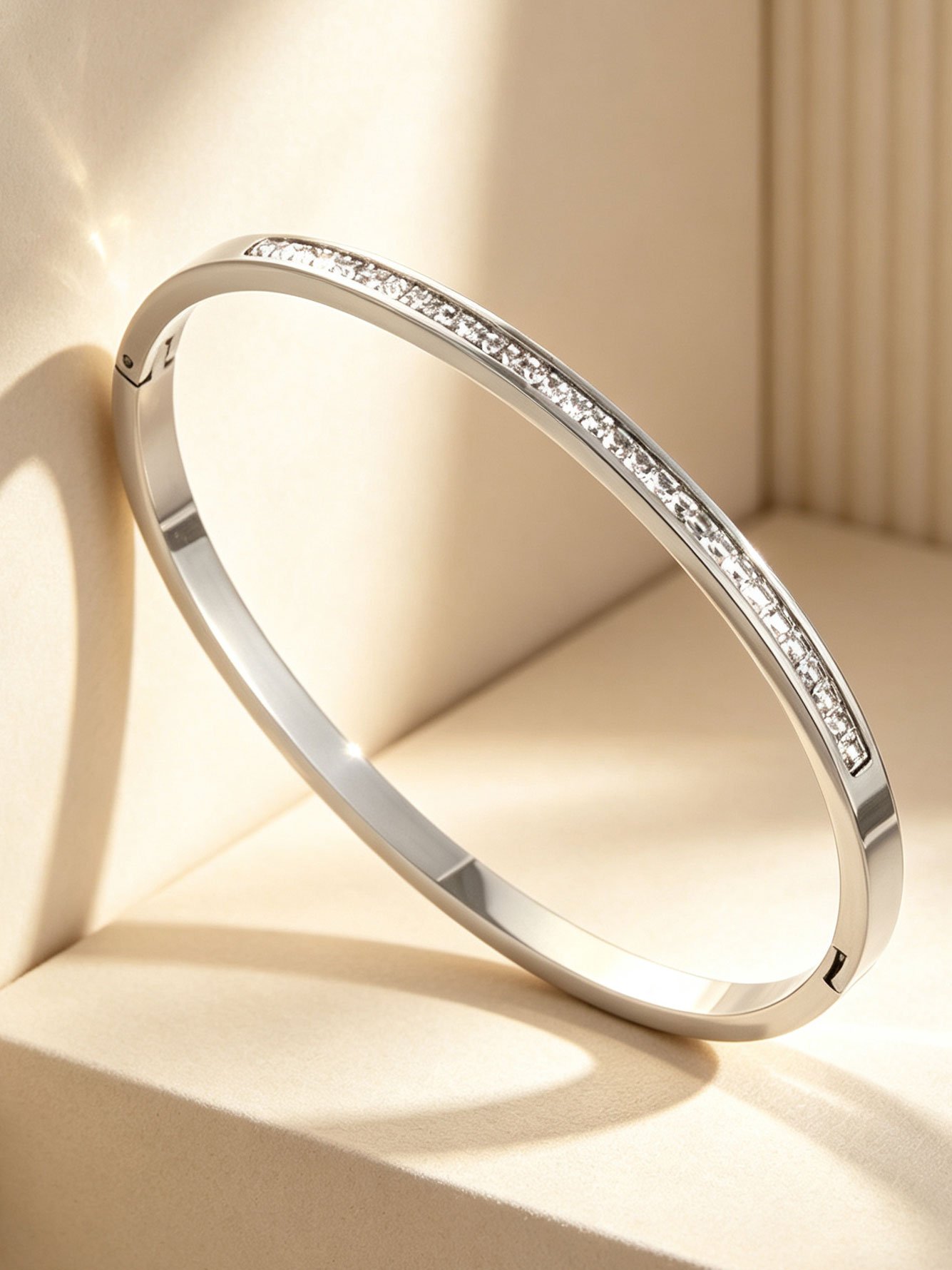 1 Set Womens Silver Round Zircon Bangle Bracelet Set