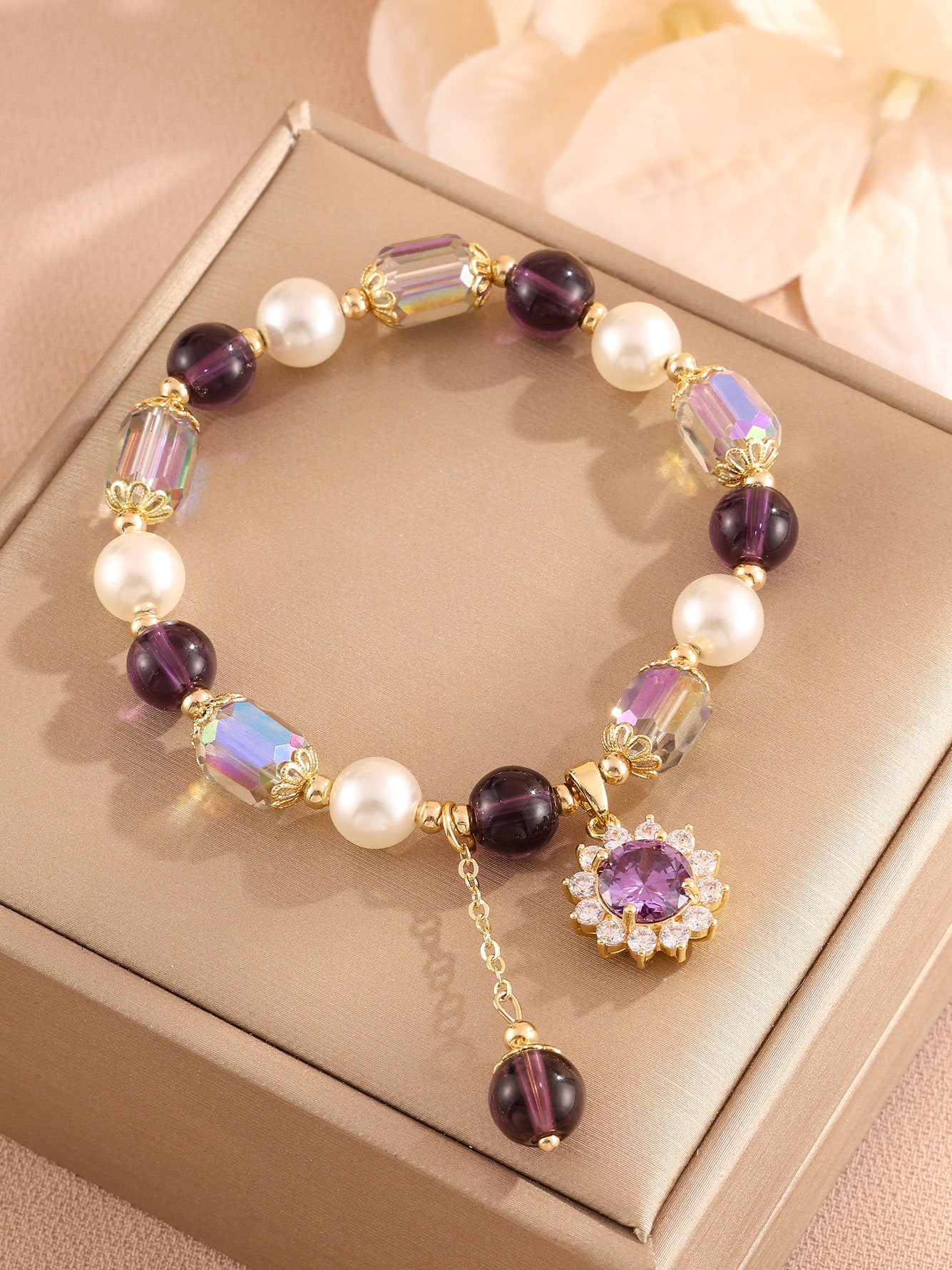 1pc Womens Purple Sunflower Zircon Bracelet