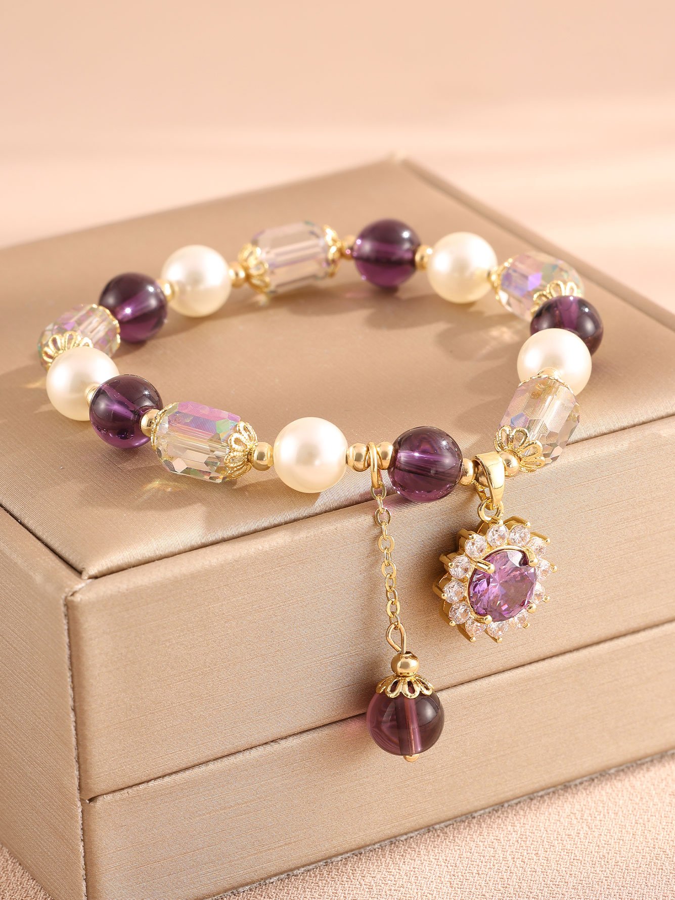 1pc Womens Purple Sunflower Zircon Bracelet