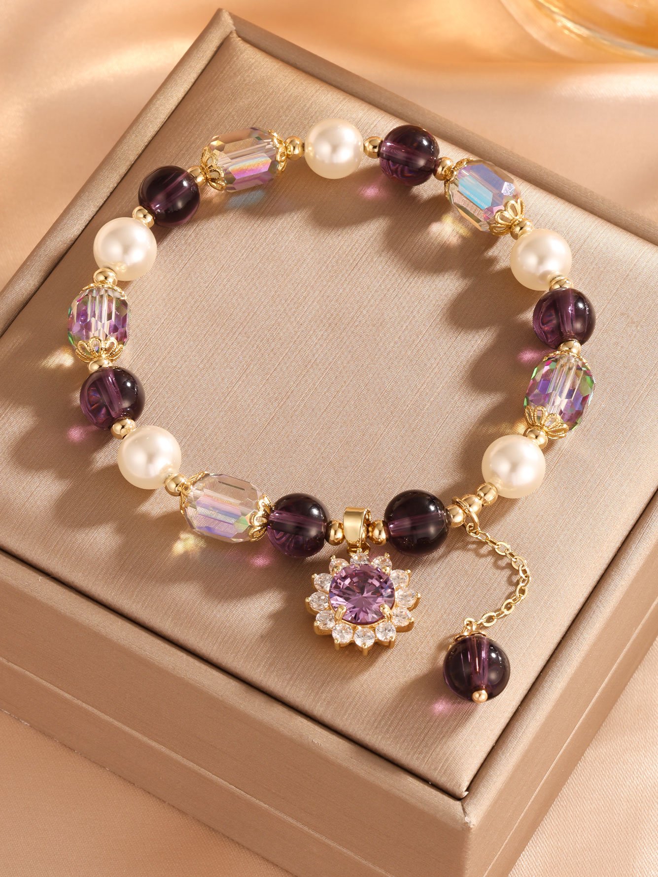 1pc Womens Purple Sunflower Zircon Bracelet