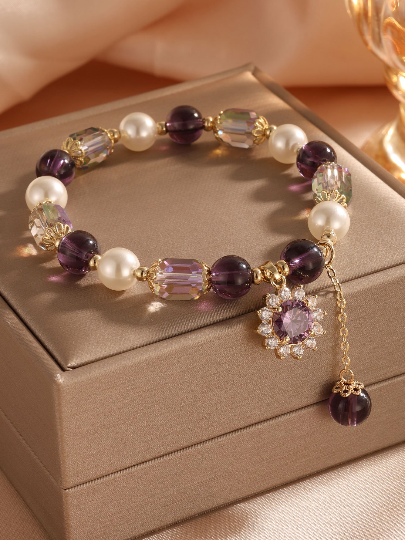 1pc Womens Purple Sunflower Zircon Bracelet