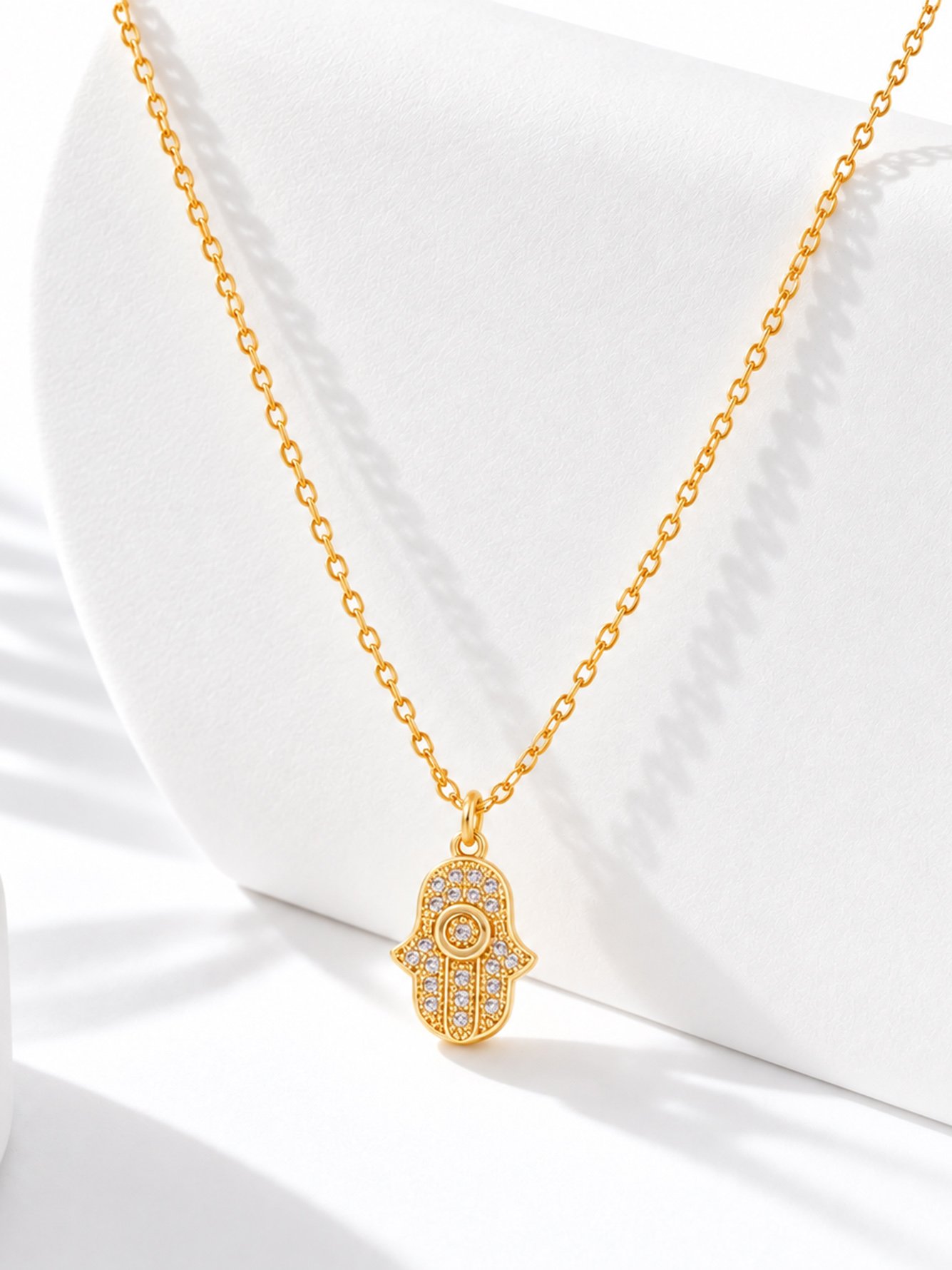 1Pcs New Fashion Hamsa Hand Pendant Golden Stainless Steel Chain Necklaces For Women