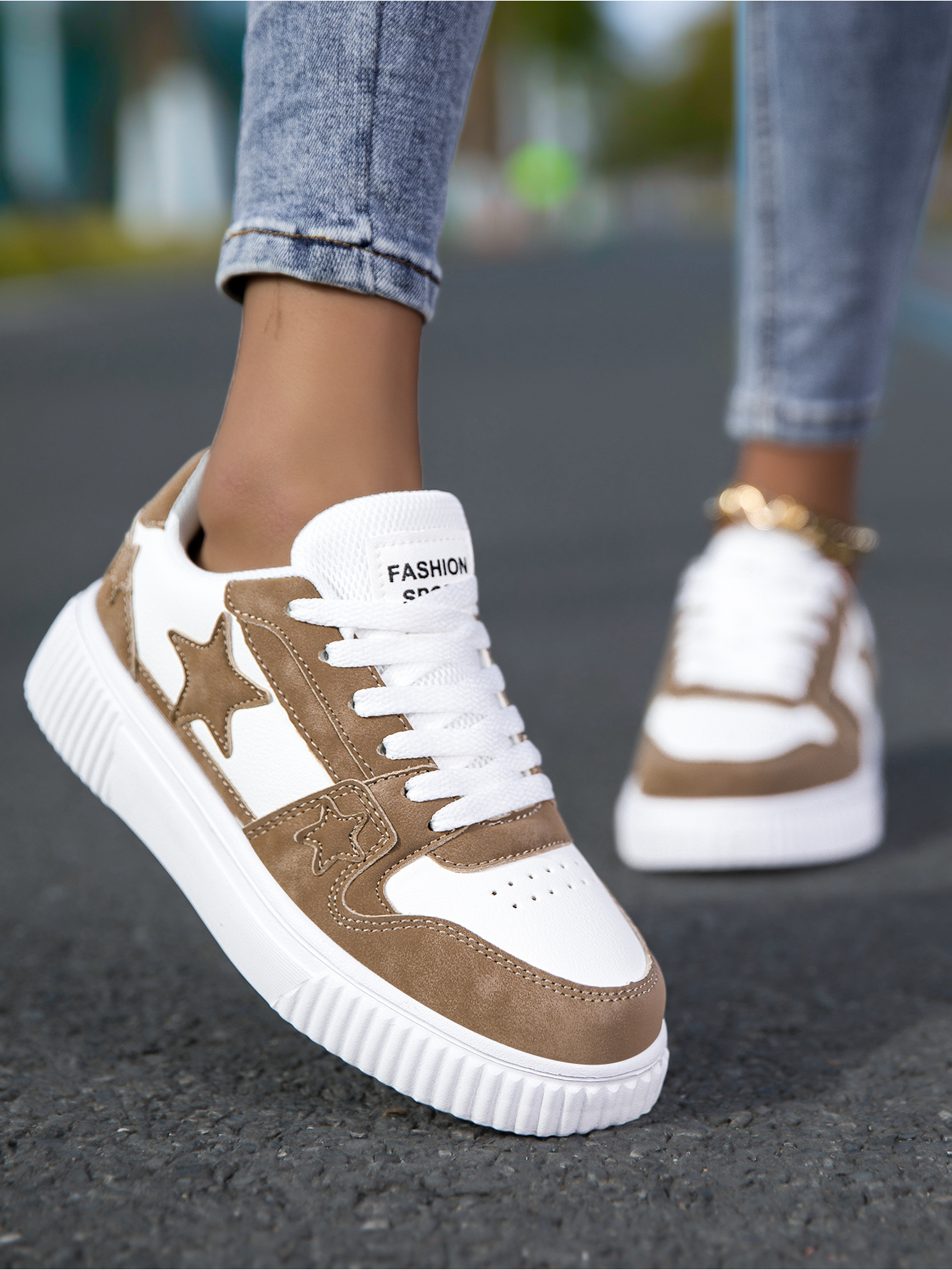 Beige Lace Ups Sneakers