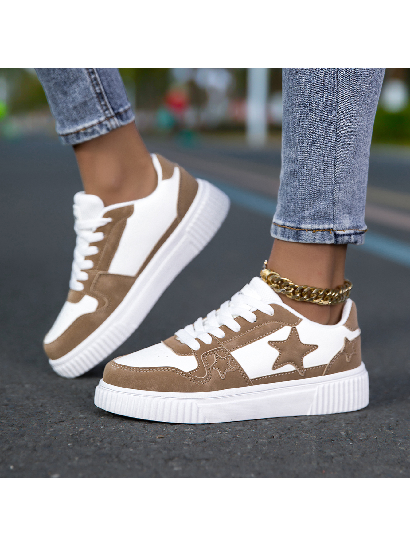 Beige Lace Ups Sneakers