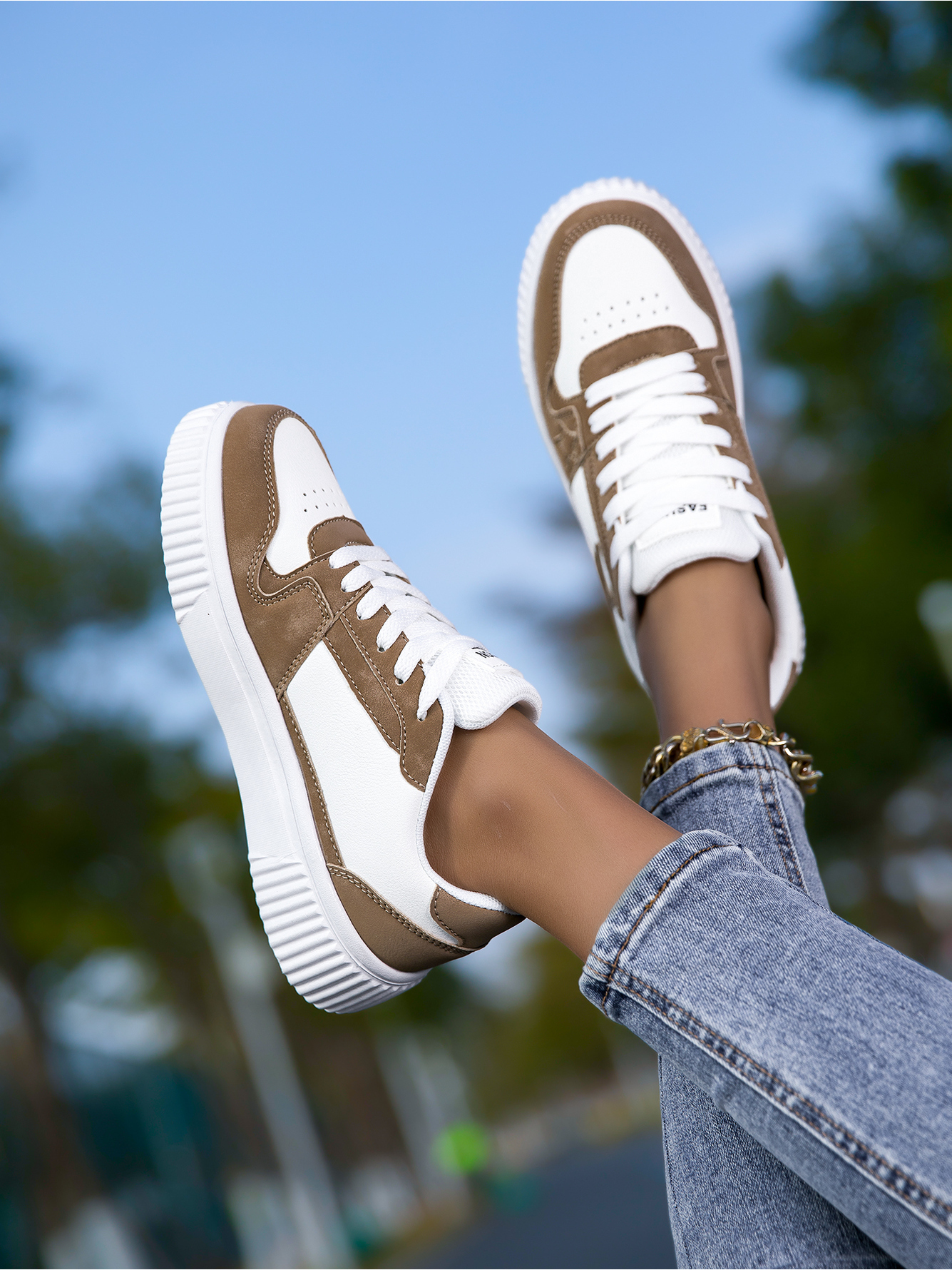 Beige Lace Ups Sneakers