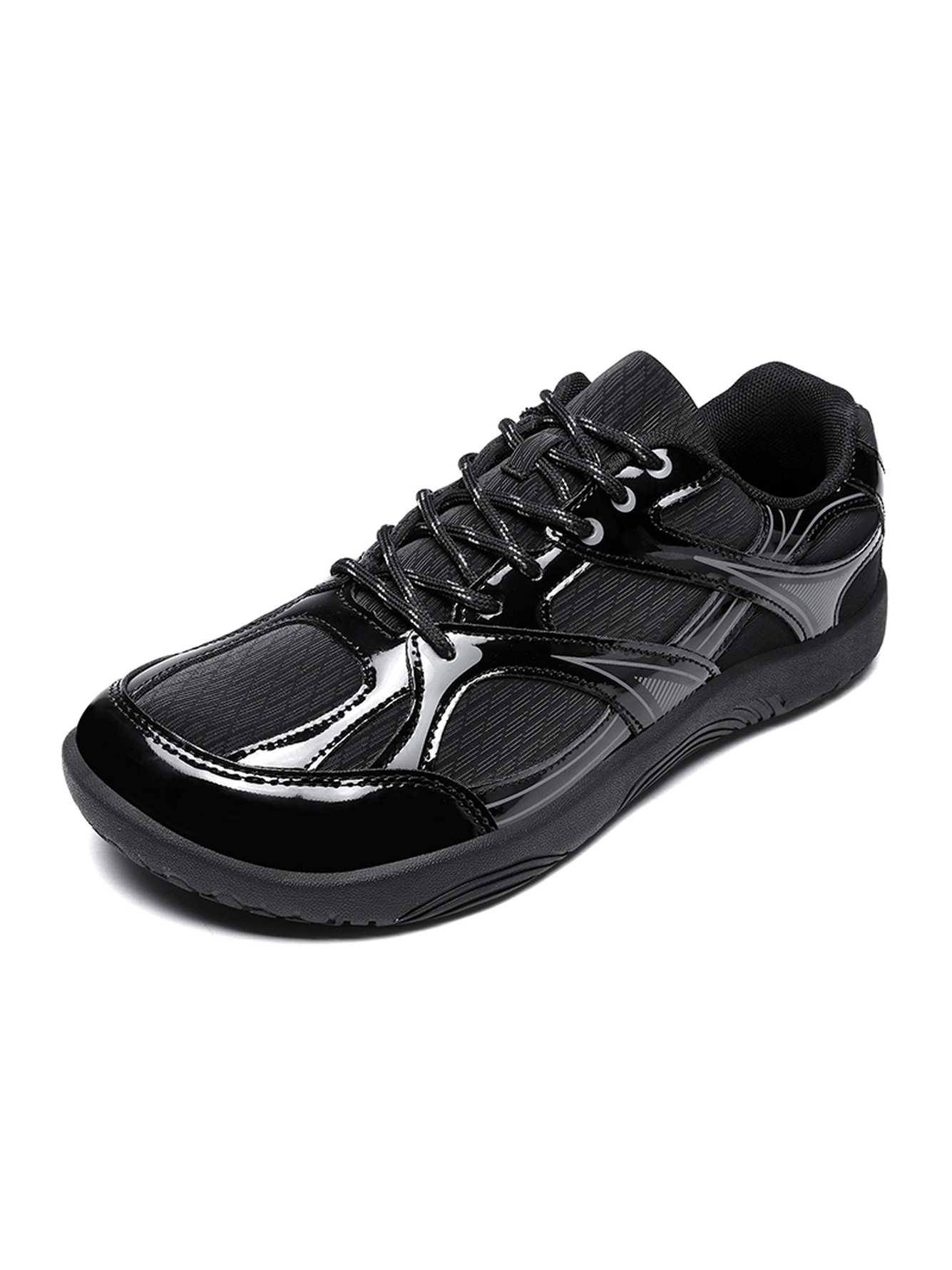 Black Plain Lace Ups Sports Shoes