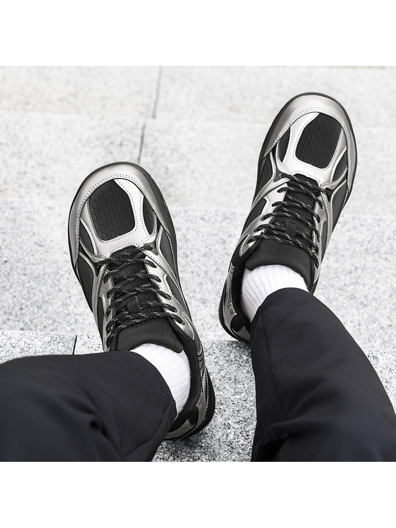 Silver Plain Lace Ups Sports Shoes