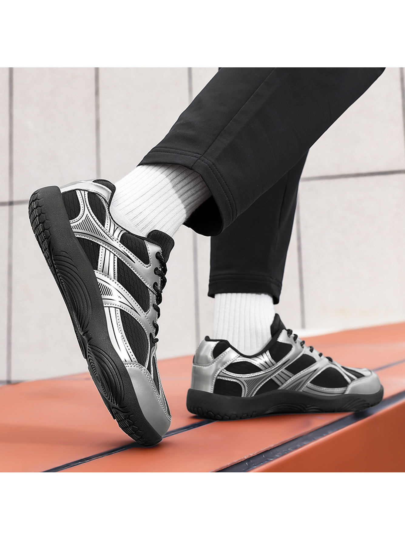 Silver Plain Lace Ups Sports Shoes