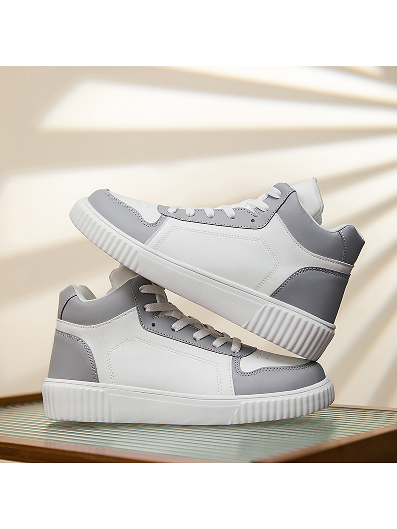 Grey Plain Lace Ups Sneakers