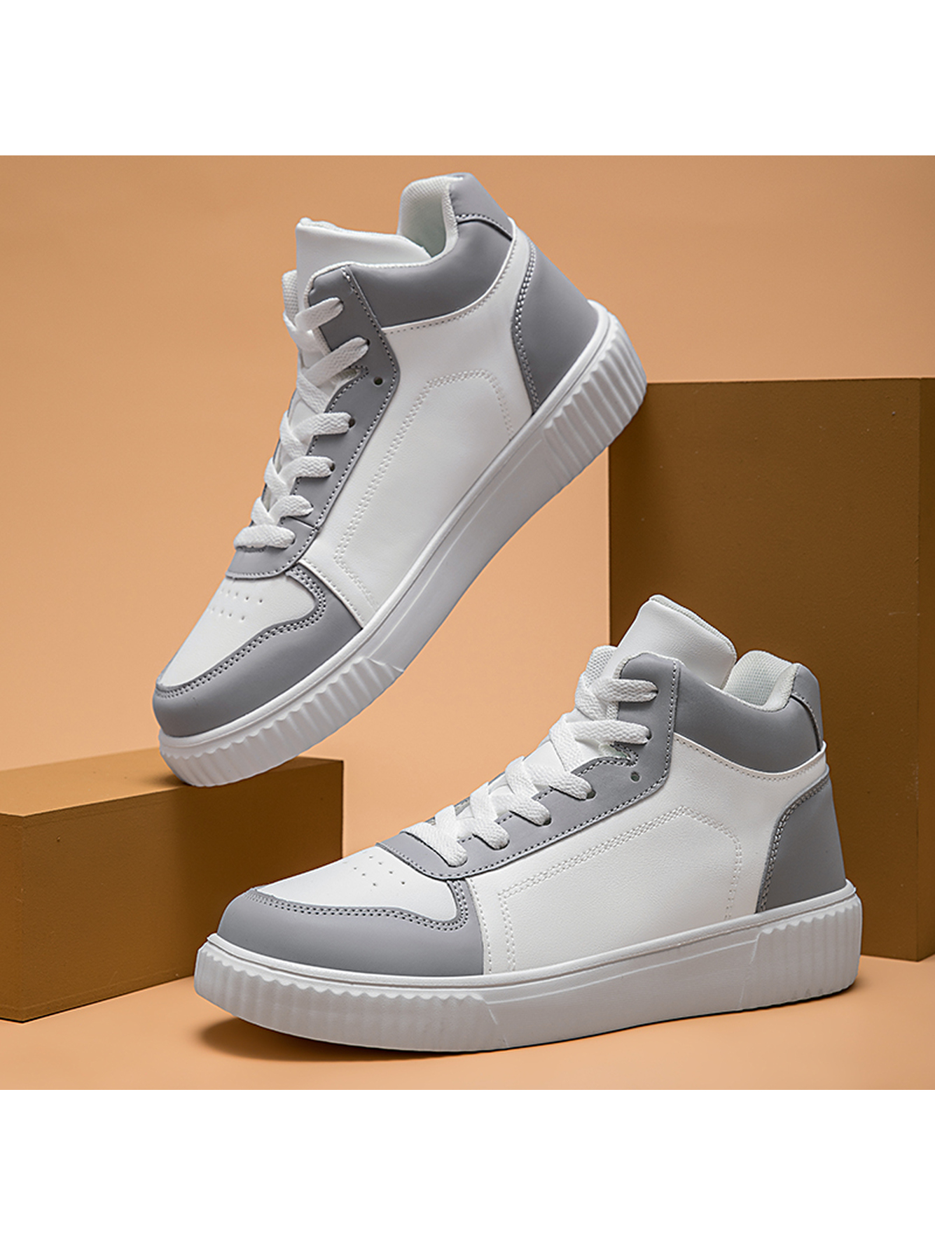 Grey Plain Lace Ups Sneakers