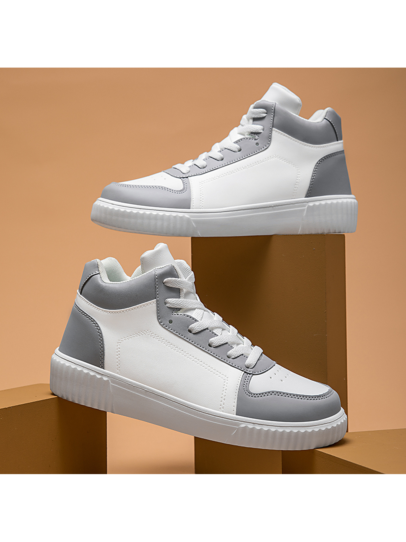 Grey Plain Lace Ups Sneakers