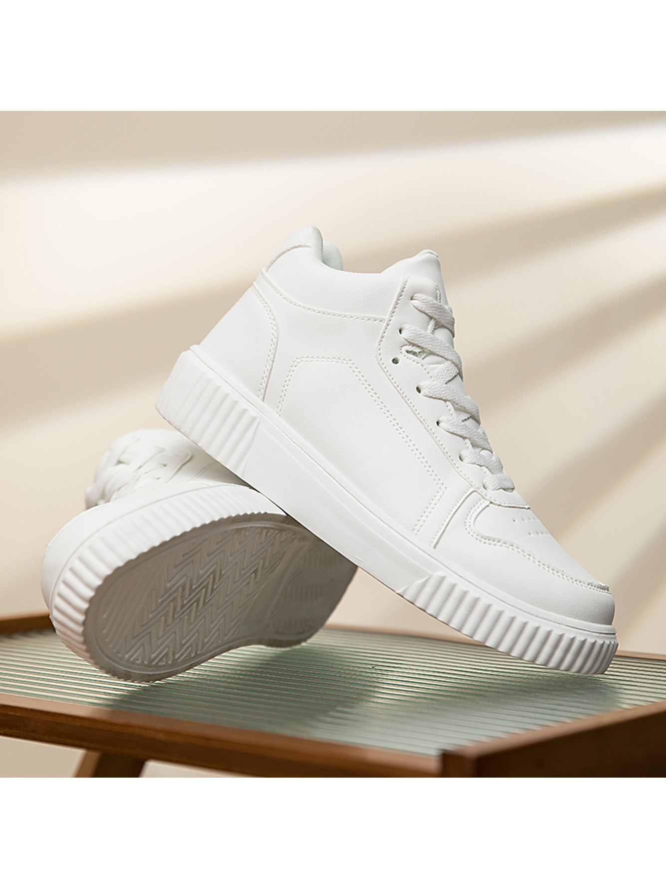 White Plain Lace Ups Sneakers
