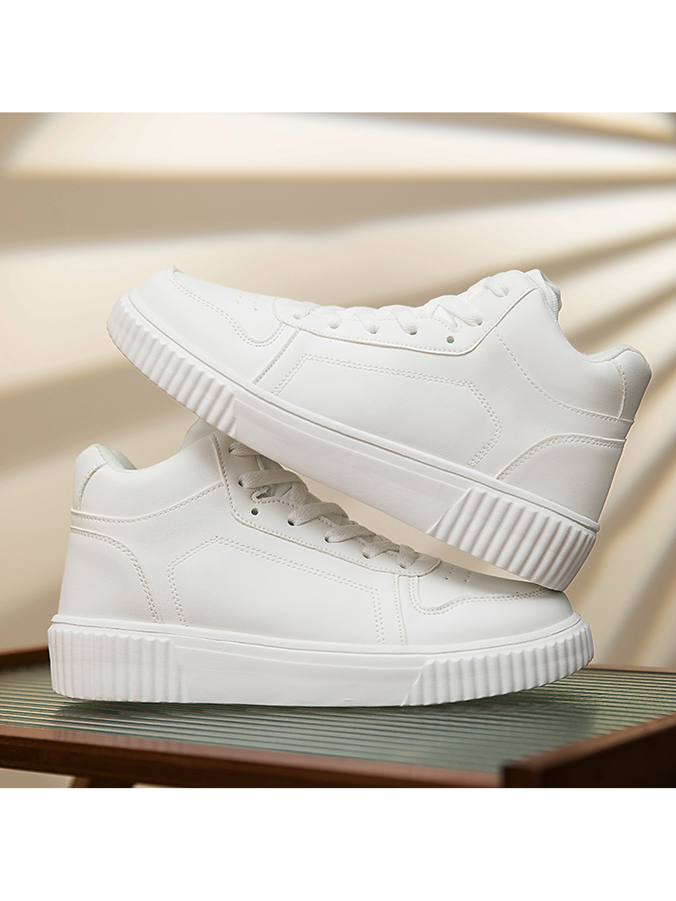 White Plain Lace Ups Sneakers