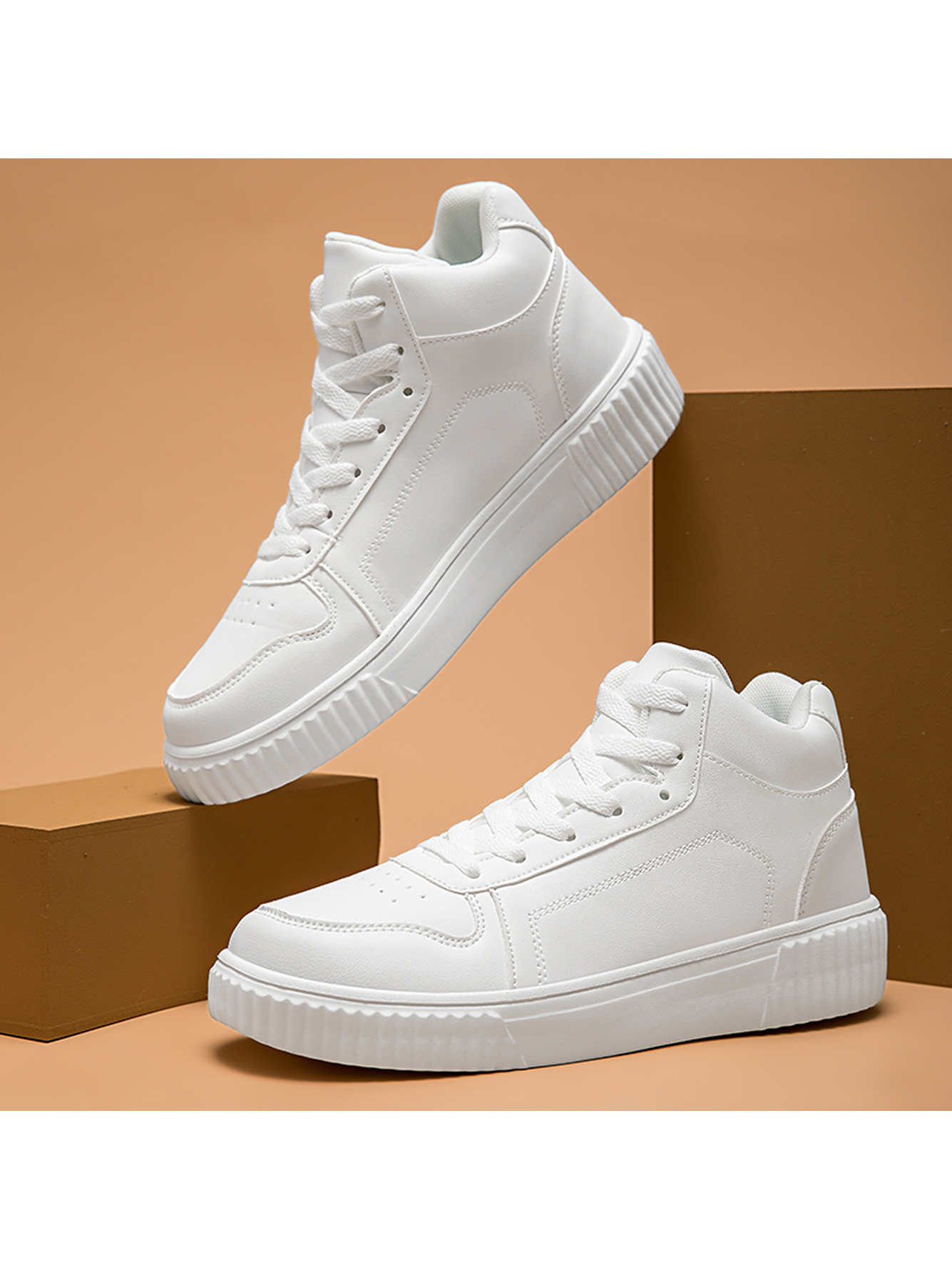 White Plain Lace Ups Sneakers