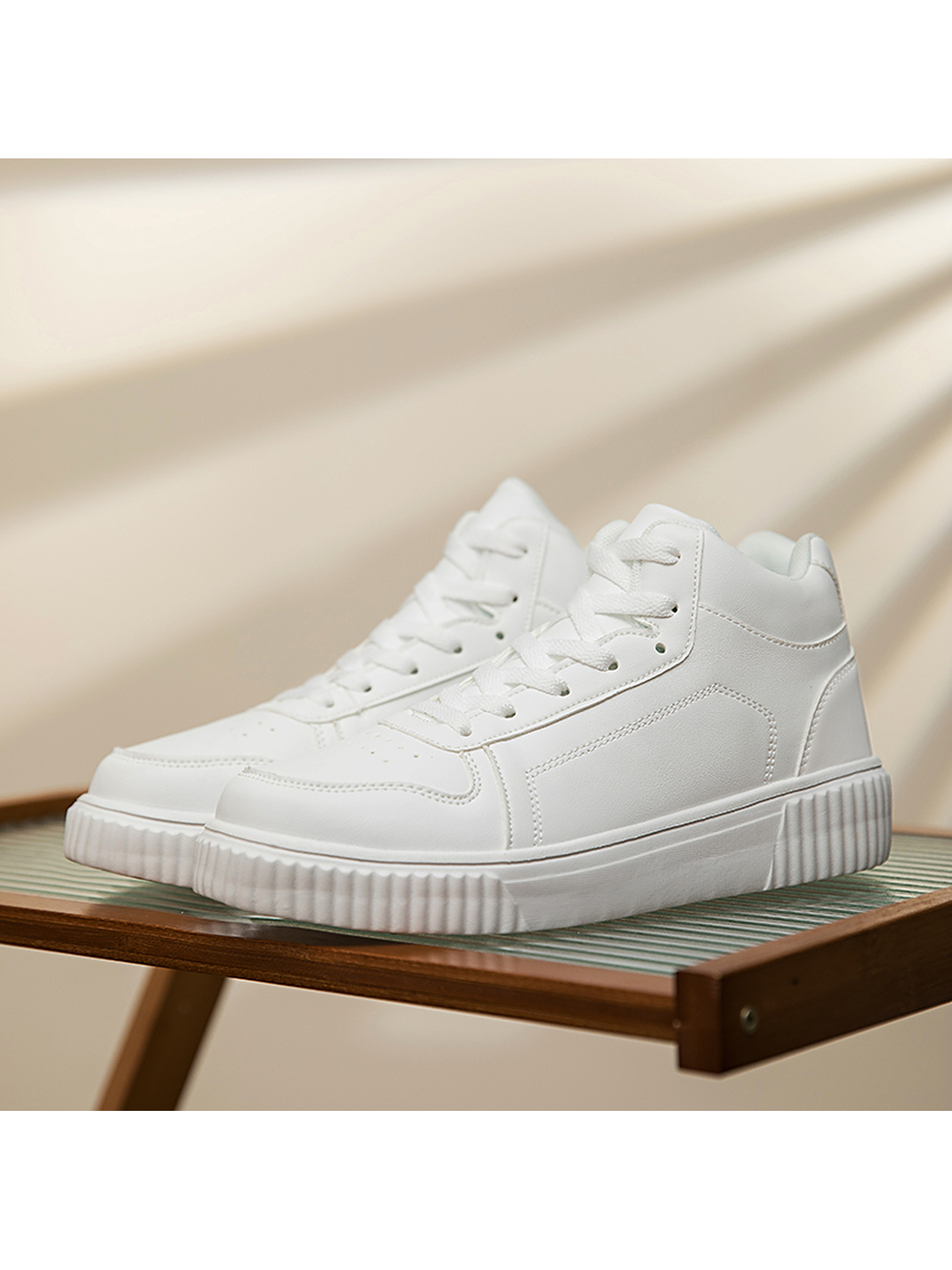 White Plain Lace Ups Sneakers