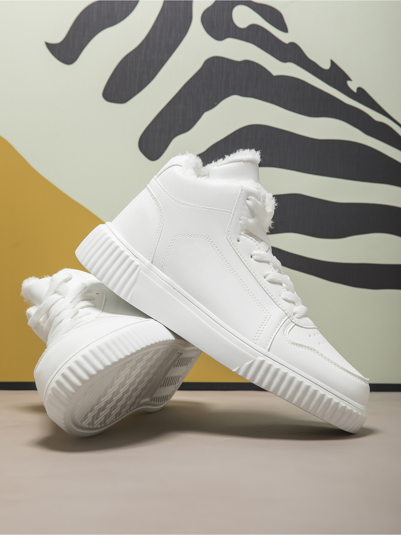 White Plain Lace Ups Sneakers