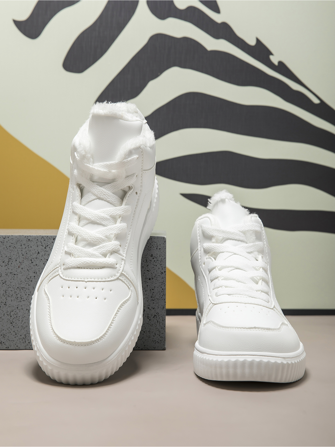 White Plain Lace Ups Sneakers