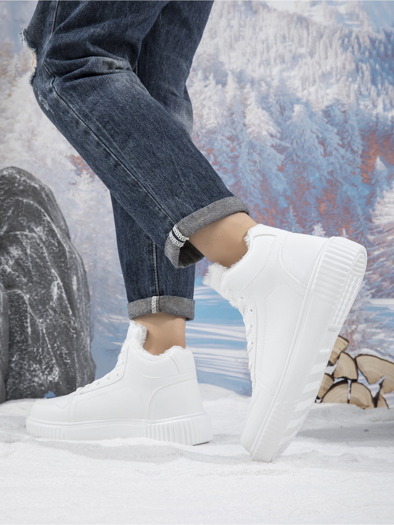 White Plain Lace Ups Sneakers