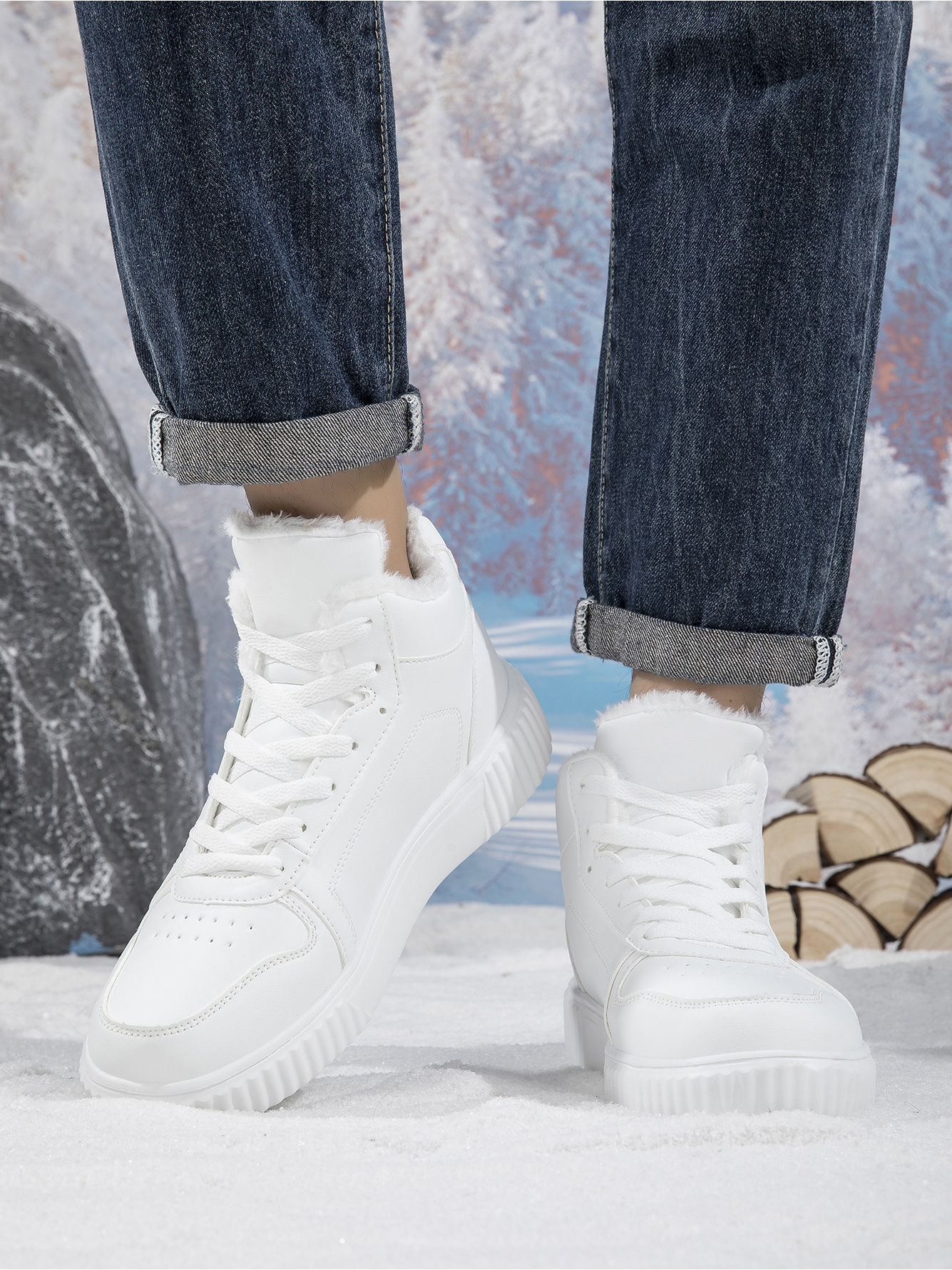 White Plain Lace Ups Sneakers