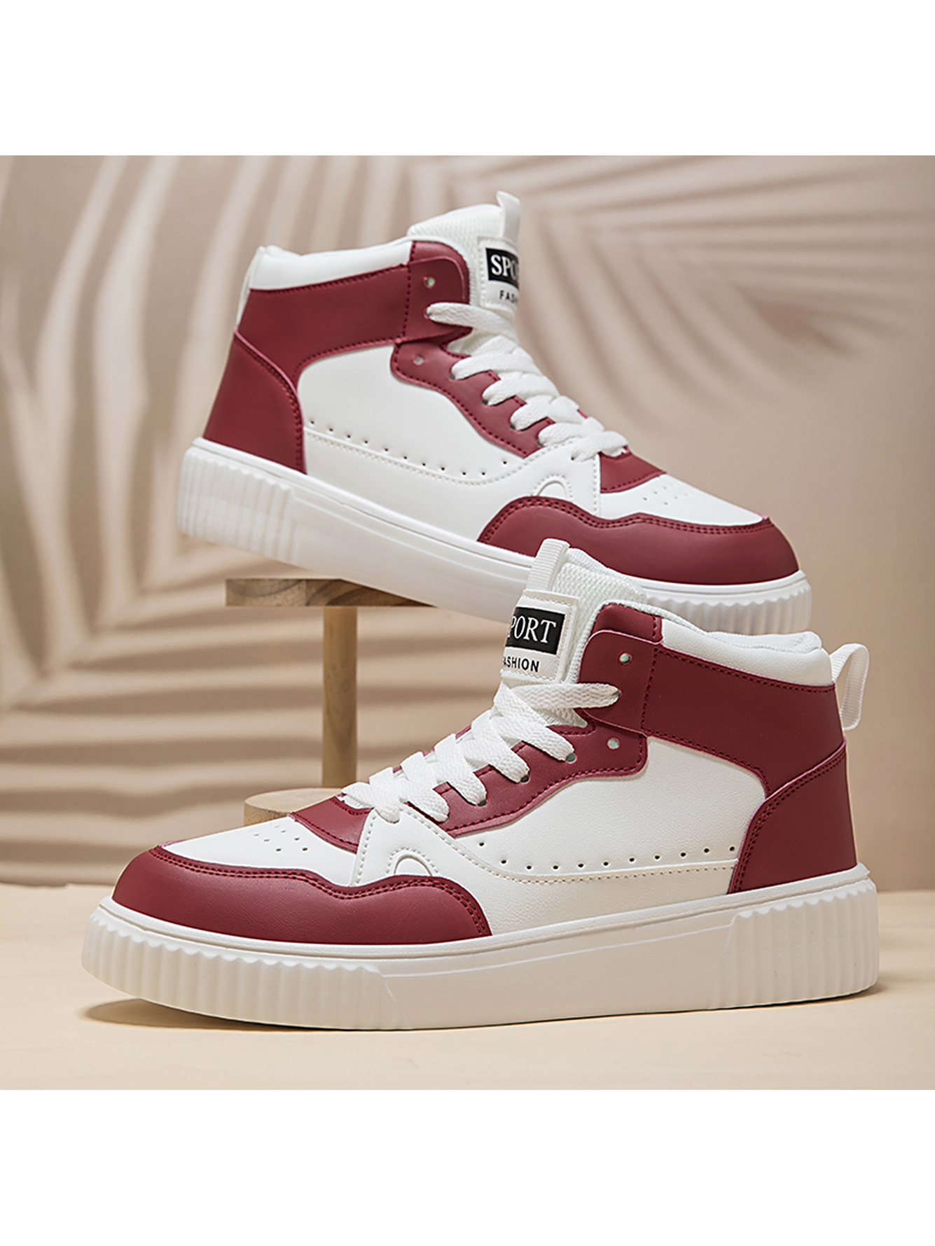 Red Plain Lace Ups Sneakers