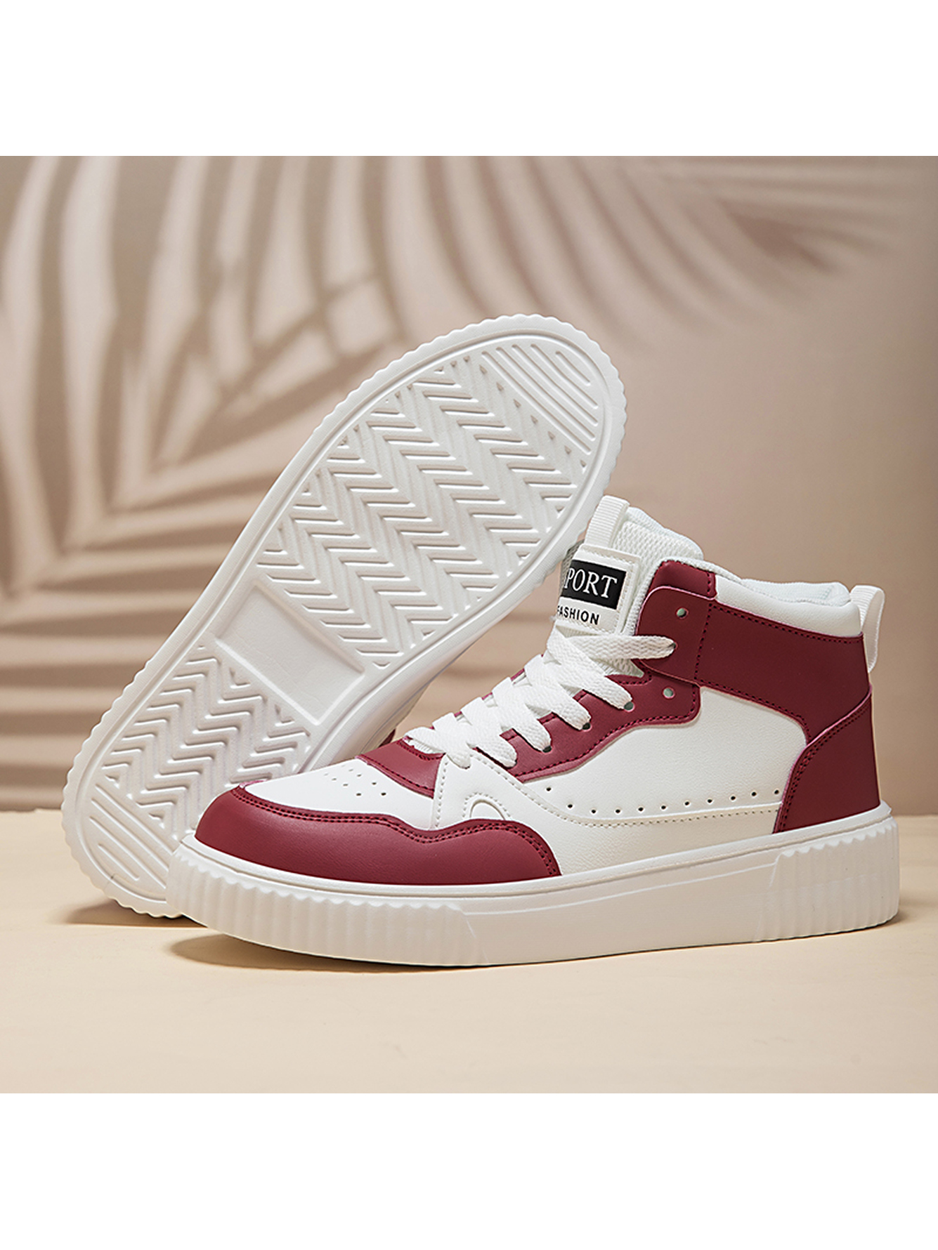 Red Plain Lace Ups Sneakers