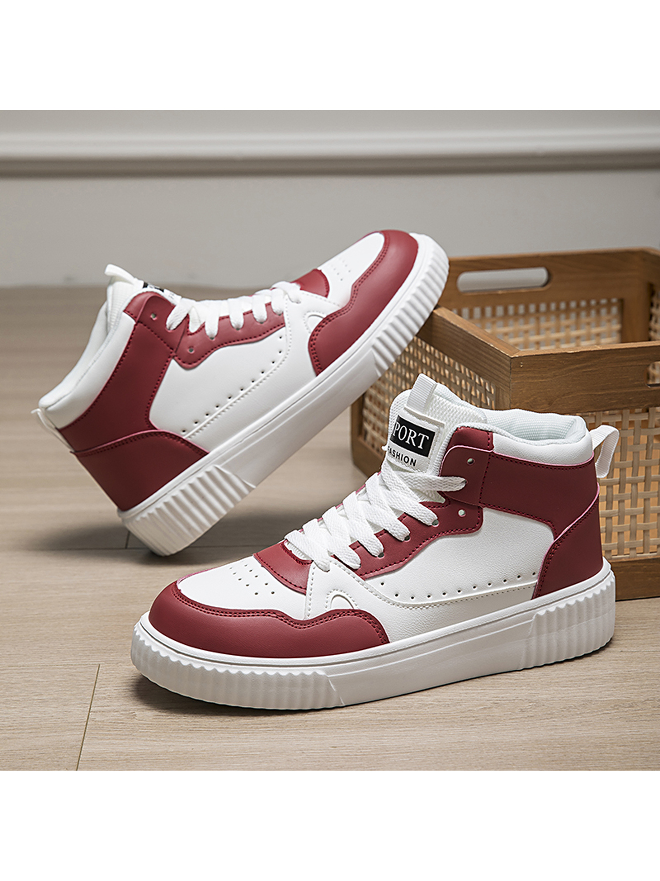 Red Plain Lace Ups Sneakers