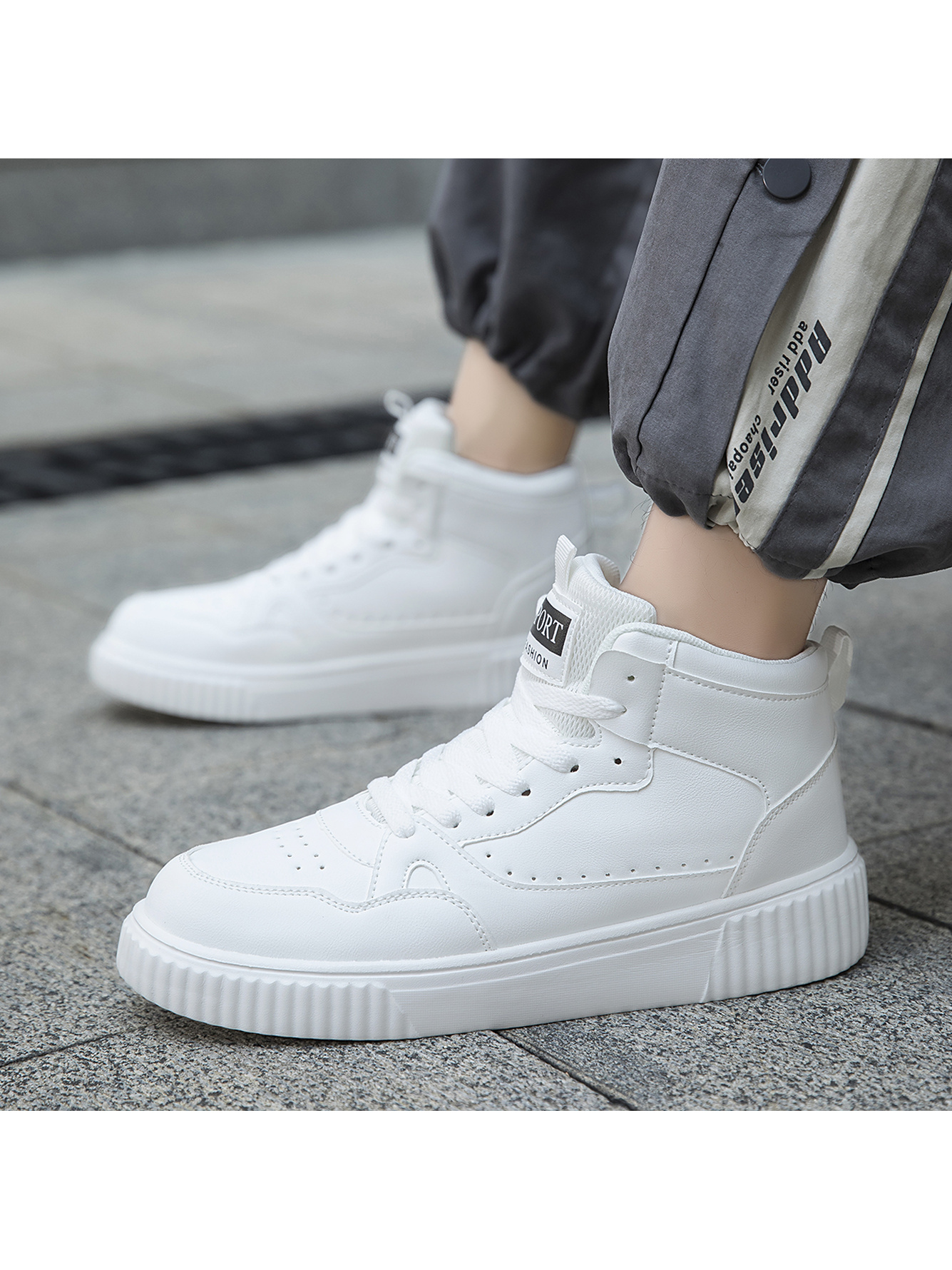 White Plain Lace Ups Sneakers