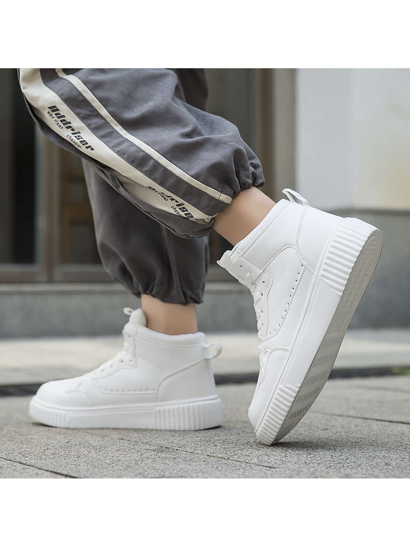 White Plain Lace Ups Sneakers