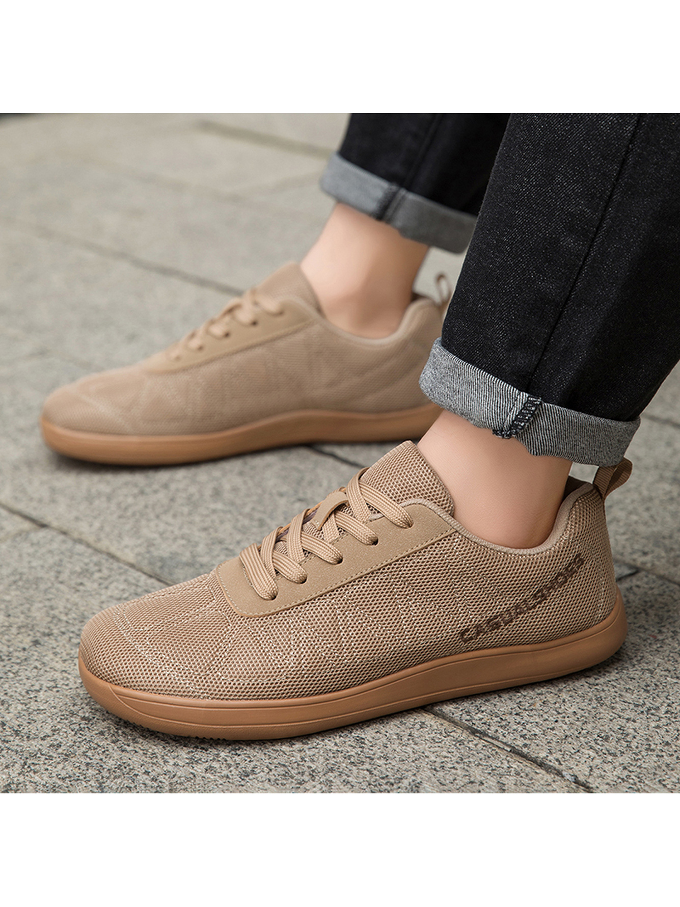 Beige Plain Lace Ups Sneakers
